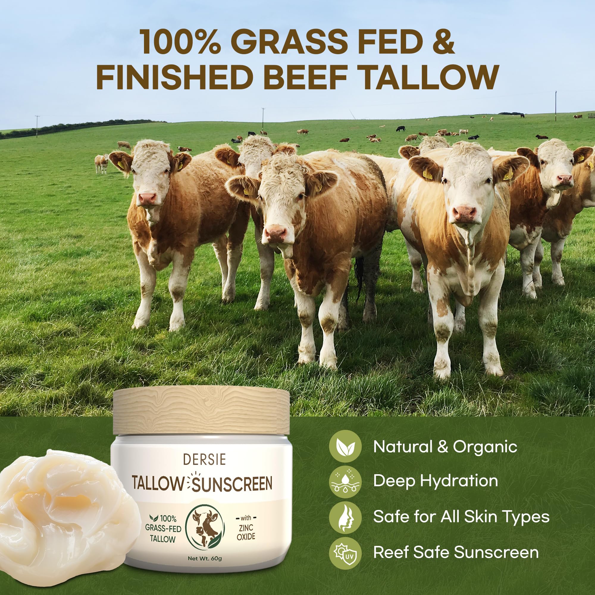 (Pack of 2) Organic Beef Tallow Sunscreen SPF 30: Instant Sun Protection with 100% Grass Fed Tallow and Zinc Oxide - Deep Hydration & Non-Greasy Formula for Adults and Kids (2.12 oz Each) - Image 7