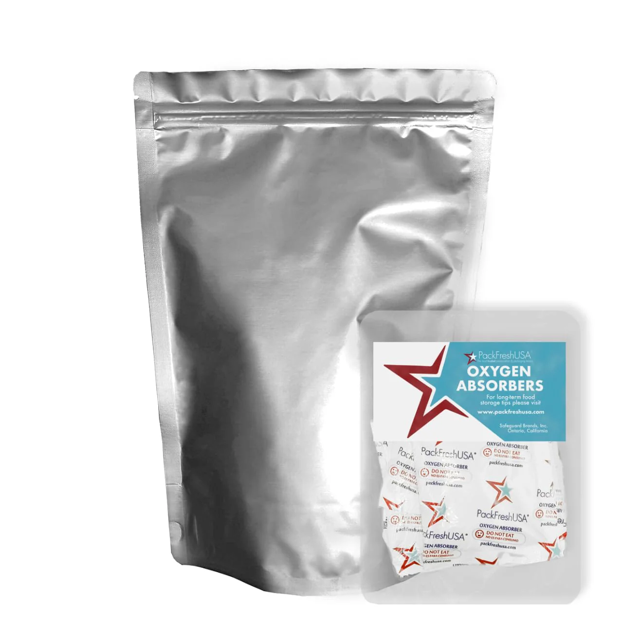 PackFreshUSA: 100 Pack - 7 Mil - 2 Quart Seal-Top Stand Up Mylar Pouch Bags - 300cc Oxygen Absorbers - Resealable - Rounded Corners - Long-Term Food Storage - Image 5