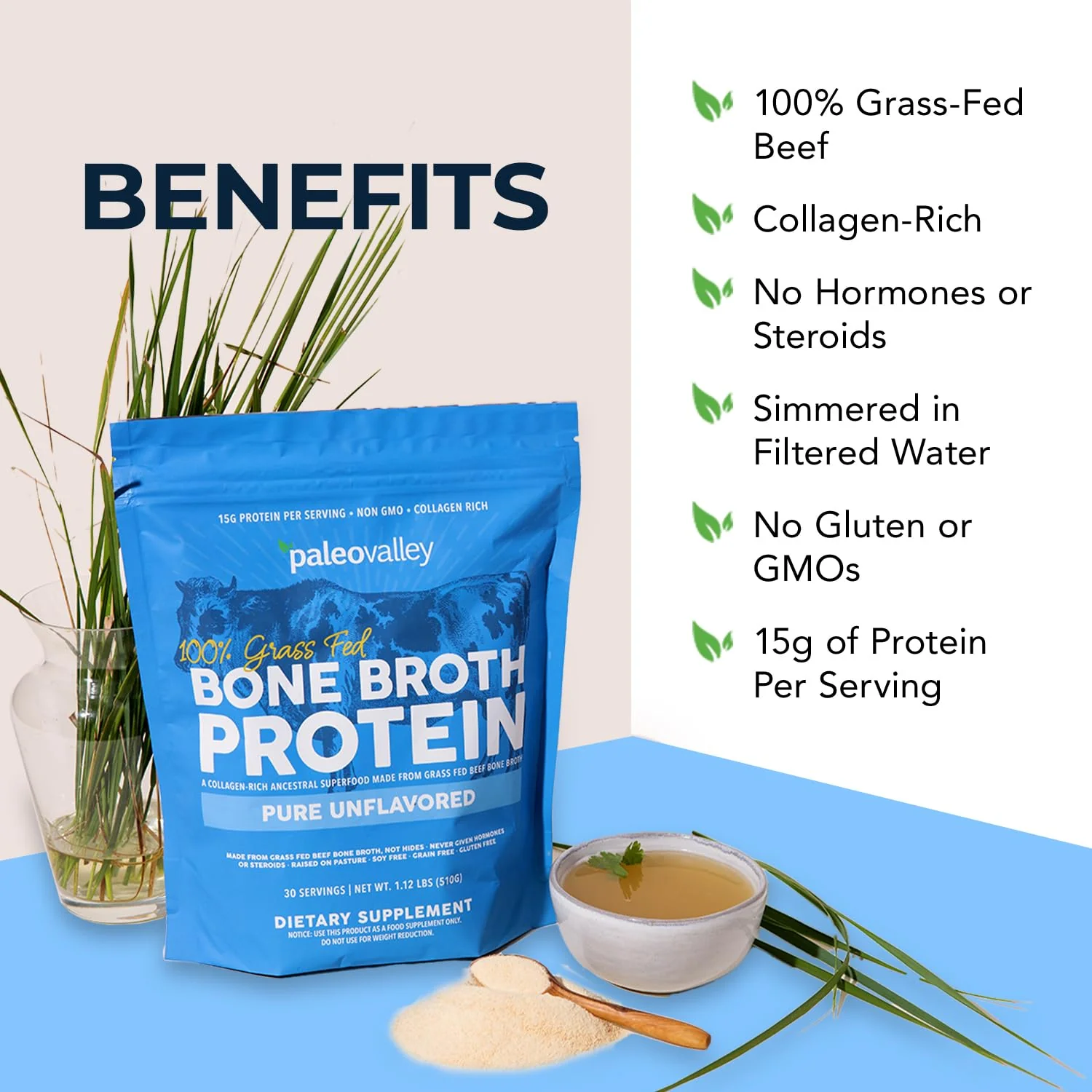 Paleovalley 100% Grass Fed Beef Bone Broth Protein Powder - Rich in Collagen Peptides for Hair, Skin, Gut Health, Bone and Joint Support - 15g Protein Per Serving - No Gluten or GMOs - Image 5
