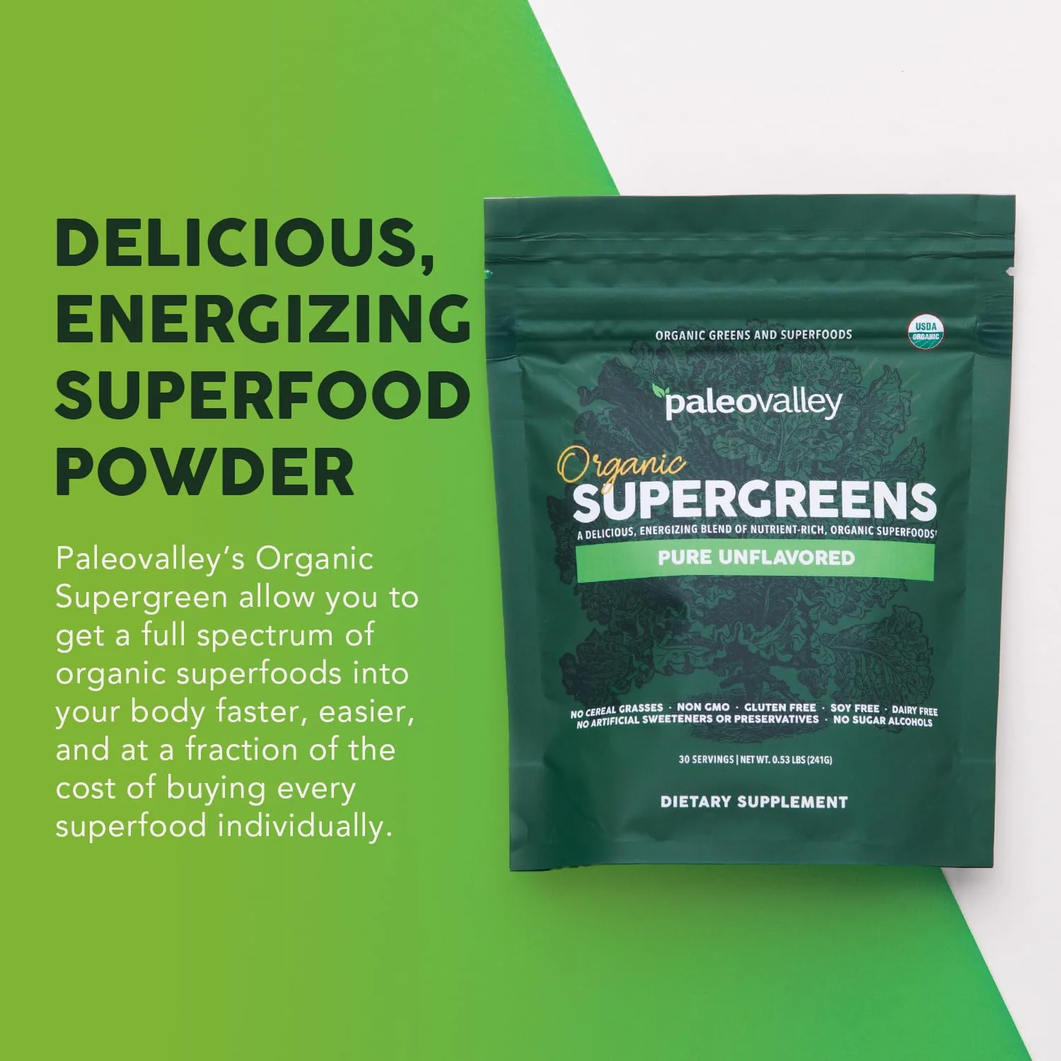 Paleovalley Organic Supergreens Powder - 23 Superfoods with Prebiotic Fiber for Energy and Immunity Support - No Cereal Grasses for Maximum Absorption - Pure Unflavored, 30 Servings - Image 5