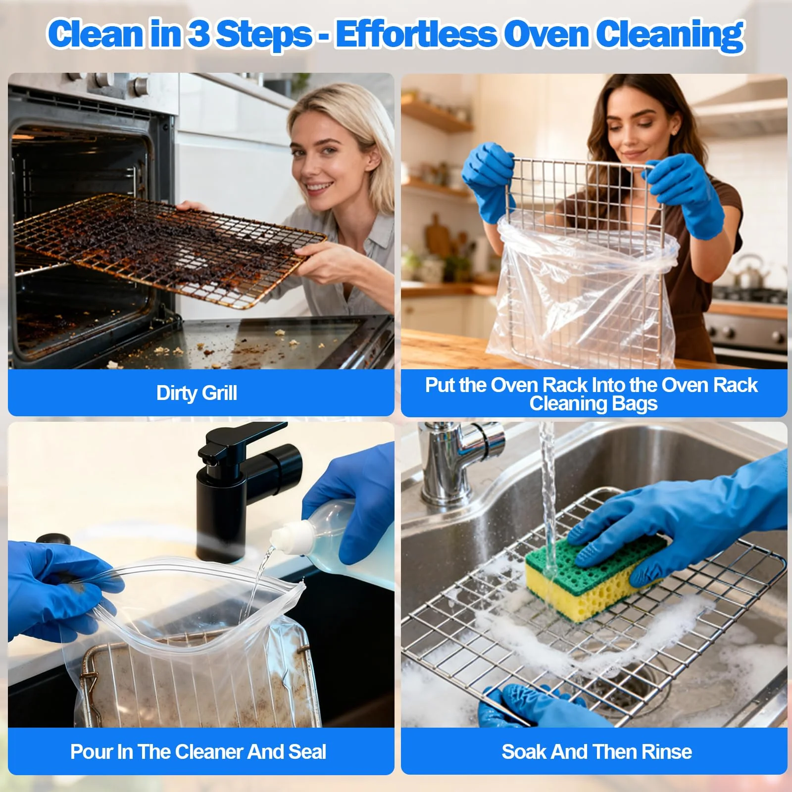 Palksky Oven Rack Cleaning Bags, 3 Sizes Heavy Duty No Scrub Oven Rack Cleaning Bags, Reusable Leak-Resistant PE Bags for Deep Soaking Grill Grates, BBQ Racks, No Cleaner Included, 16 Packs - Image 5