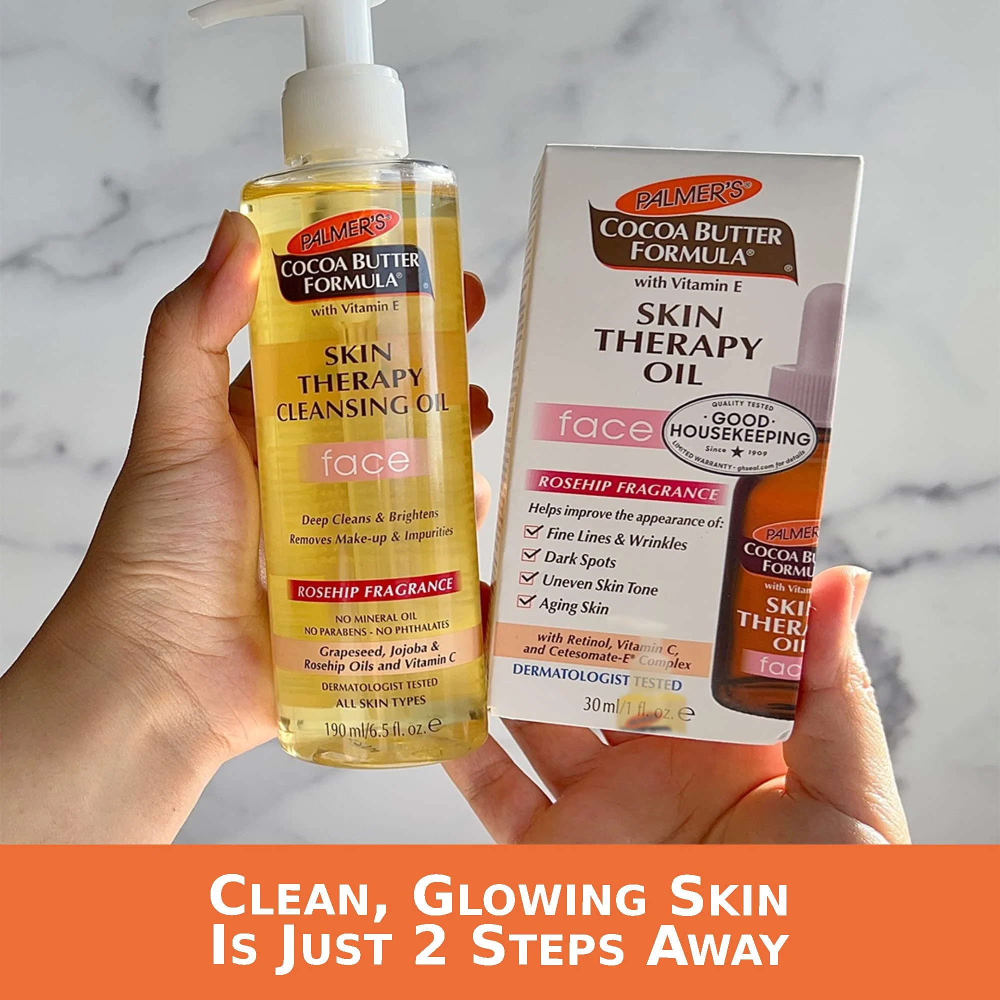 Palmer's Face Oil + Facial Cleanser Oil, Cocoa Butter with Vitamin E & Rosehip Fragrance Skin Care Bundle, Includes 1 Cleansing Oil to Clean & Brighten Skin (6.5 fl oz) and 1 Facial Oil (1 fl oz) - Image 7