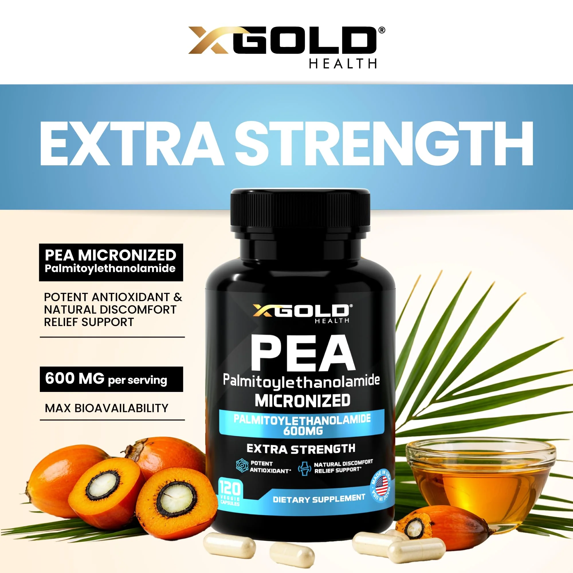 Palmitoylethanolamide Pea Supplement 600 mg | Micronized Pea 99% Highly Purified and Bioavailable | Made in USA | Supplement for Men and Women - 120 Capsules - Image 6