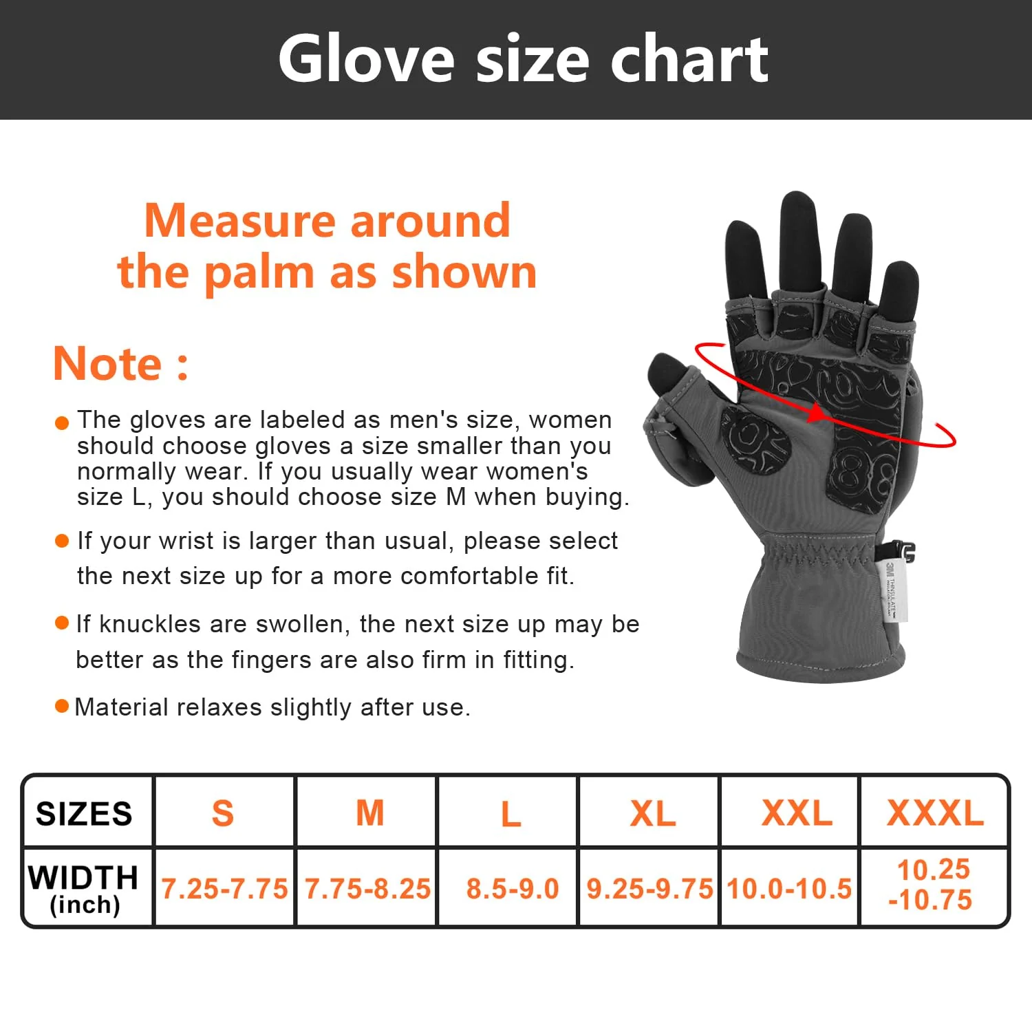 Palmyth Ice Fishing Gloves Convertible Mittens Flip Fingerless Mitt with Thinsulate 3M Warm for Cold Weather and Winter Men Women Photography Running Camera (Gray, X-Large)