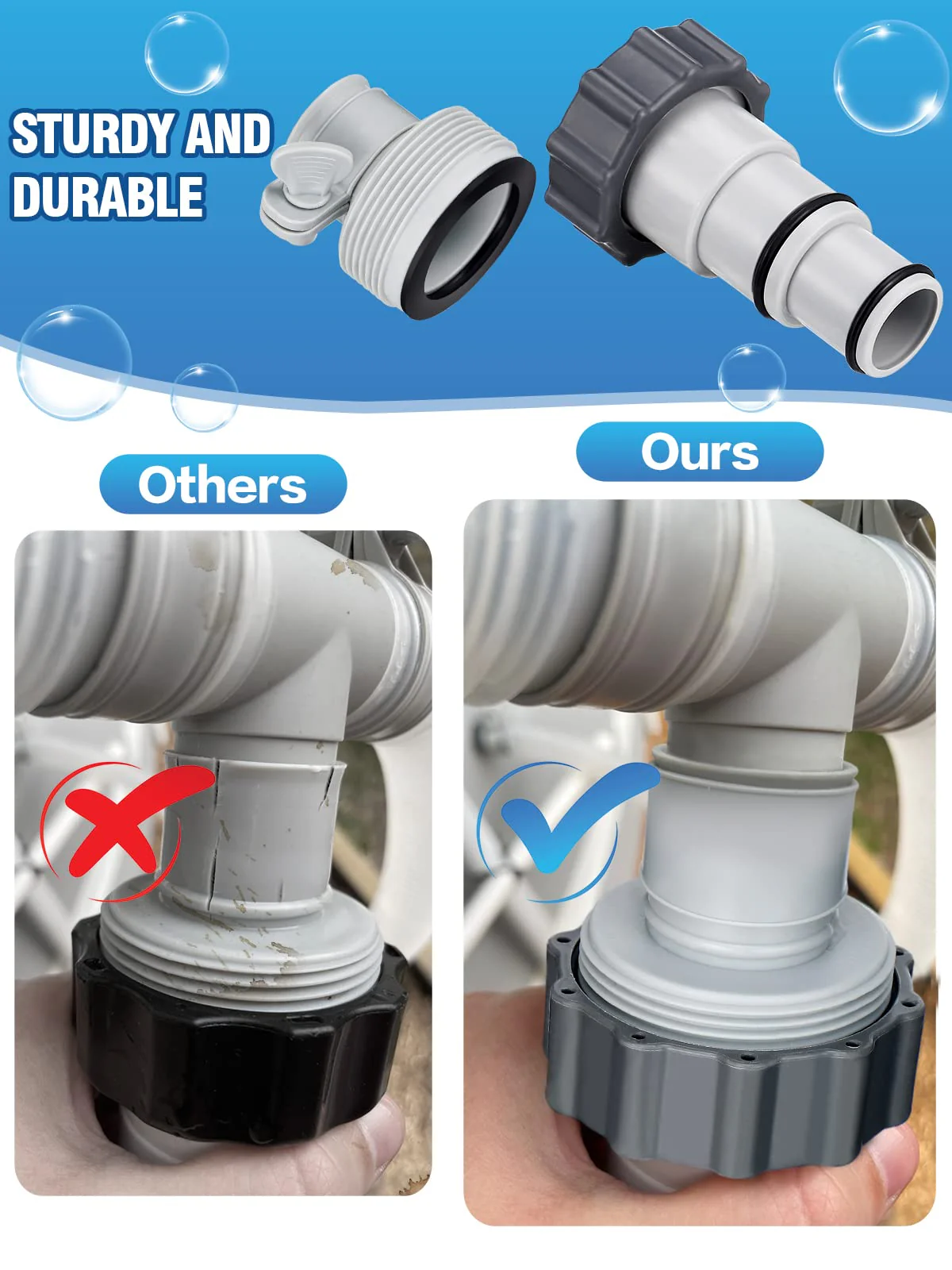 PAMASE Pool Hose Adapter A & B - Conversion Connector for 1.5"&1.25" Hoses with Clamps Gaskets, Replacement Parts fits Intex Filter Pumps, Saltwater System, Above Ground Swimming Pool (4Pack) - Image 5