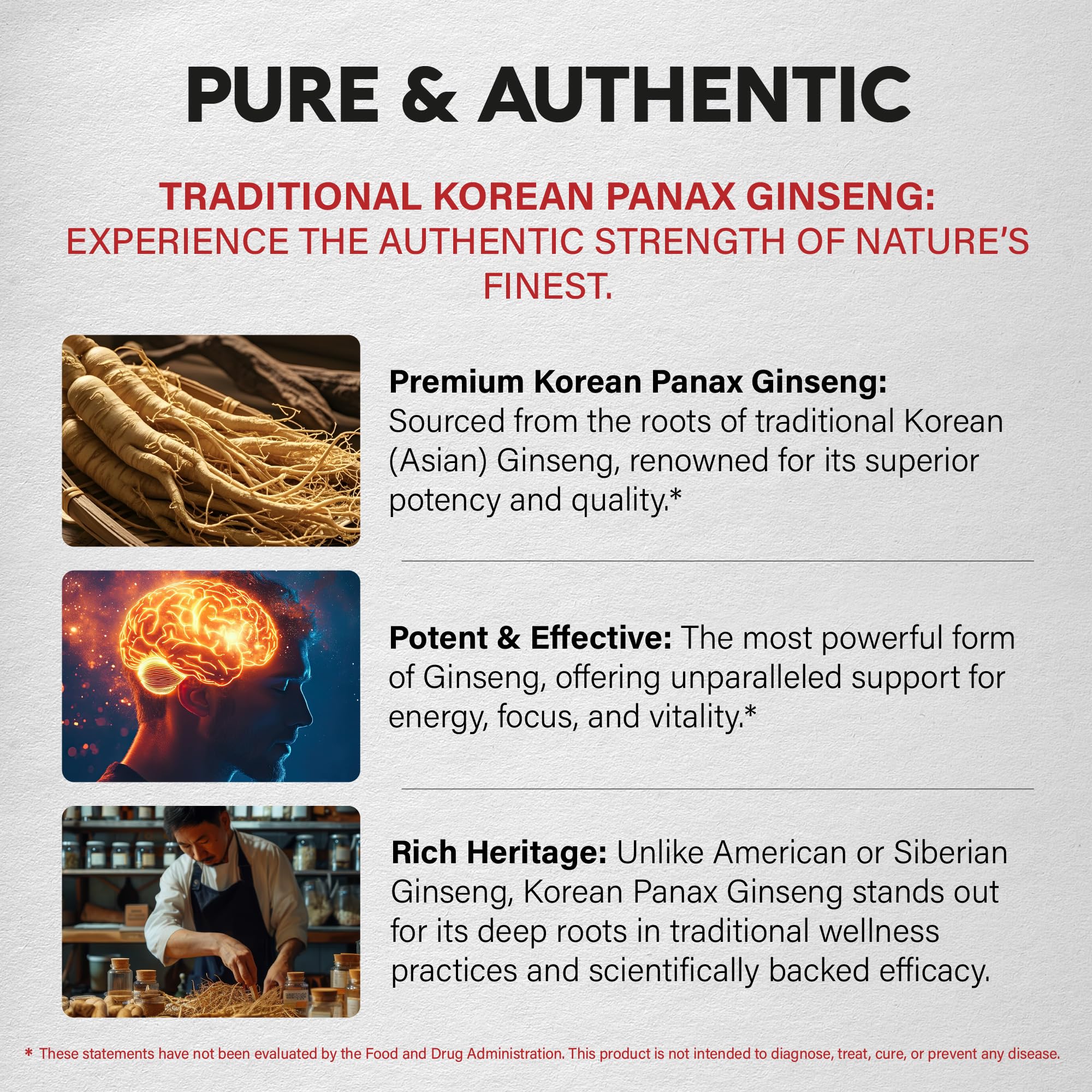 Panax Ginseng 15,000 mg - Red Korean Ginseng Supplement for Men - Extra Strength 10:1 Extract - Energy, Focus, Productivity & Performance - Natural & Vegan - Made in USA - 120 Capsules, 2 Month Supply - Image 6