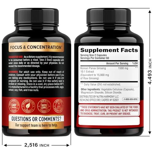 Panax Ginseng 15,000 mg - Red Korean Ginseng Supplement for Men - Extra Strength 10:1 Extract - Energy, Focus, Productivity & Performance - Natural & Vegan - Made in USA - 120 Capsules, 2 Month Supply - Image 9