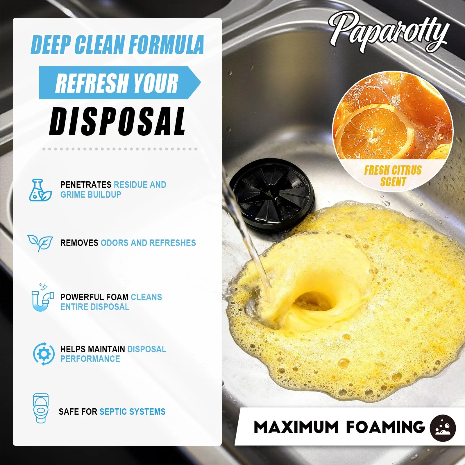 PAPAROTTY Garbage Disposal Cleaner Tablets, Deep Clean & Deodorizer Pods for Kitchen Sink Disposal, Help Remove Odor, Grease & Food Residue, Easy Monthly Maintenance - Image 5