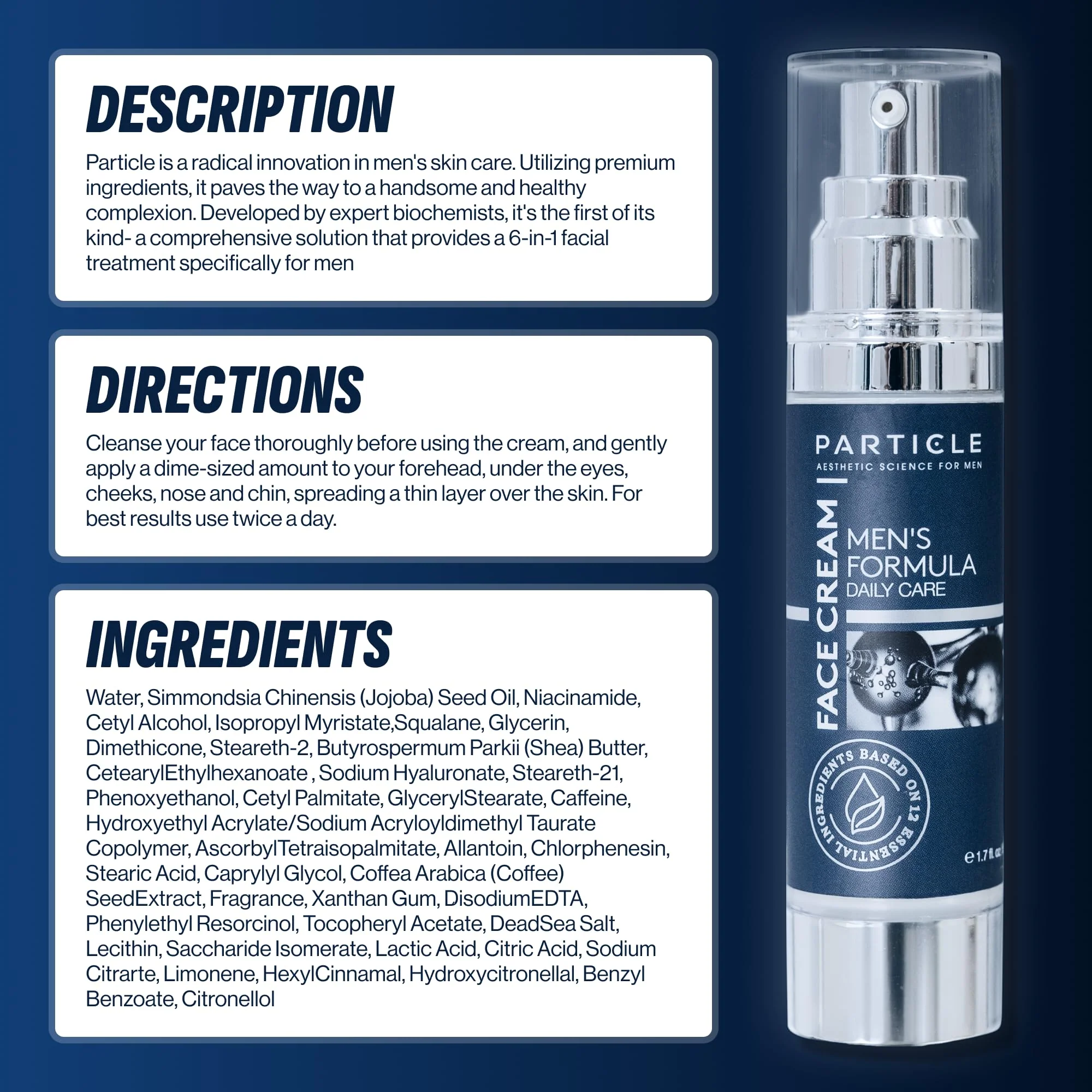 Particle 6-in-1 Face Cream for Men, Men’s Daily Hydrating Moisturizer with Vitamin C, Jojoba Oil, Vitamin E & Hyaluronic Acid, Skin Care Routine, Healthy Skin Support, Pack of 2, 1.7 FL OZ - Image 6