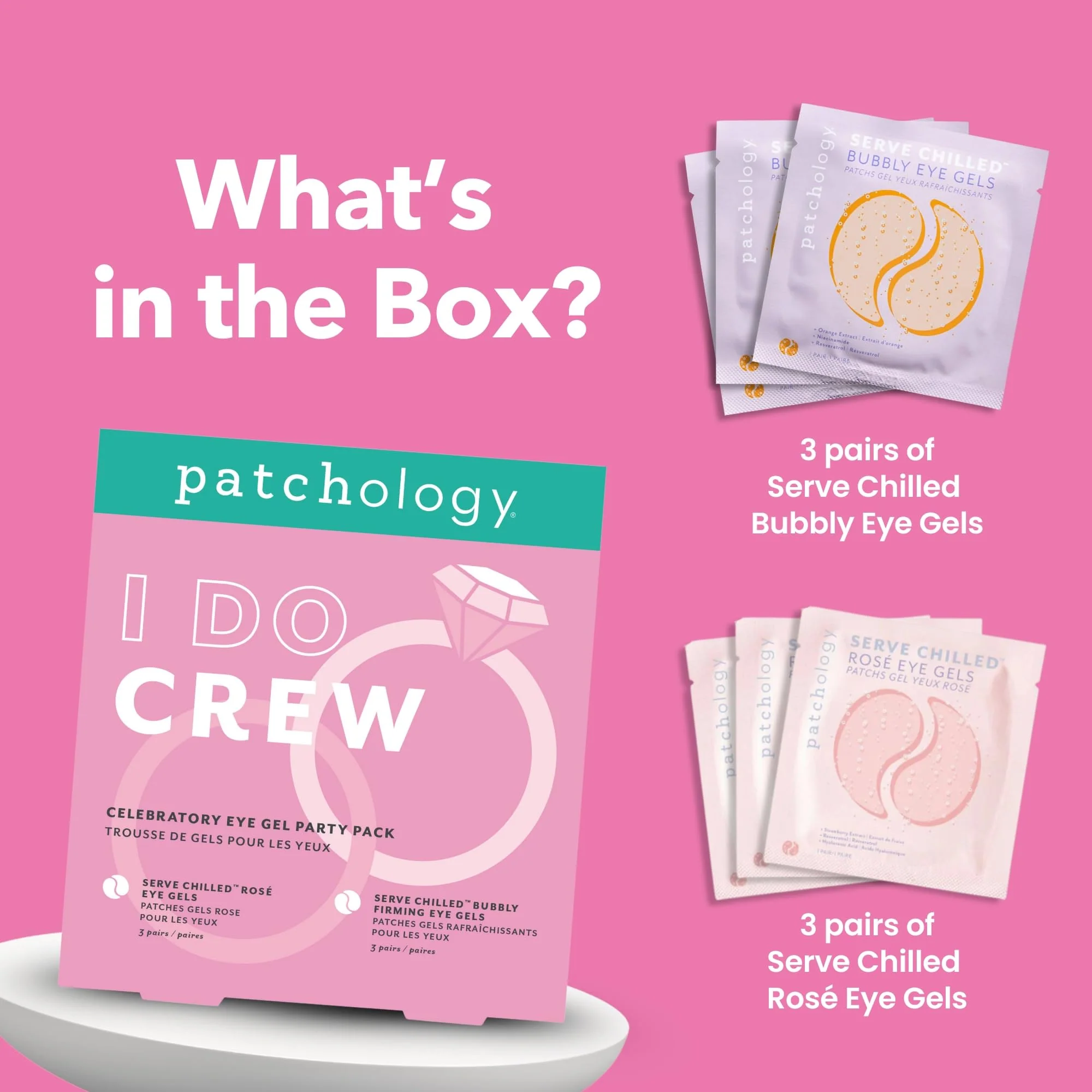 Patchology Hydrating Under Eye Gel Patches – I Do Crew Bridesmaid Gift Set with Rosé & Bubbly Serve Chilled Eye Masks (6 Count) – Cooling, Depuffing Skincare for Bridal Prep, Gifting & Self-Care - Image 5