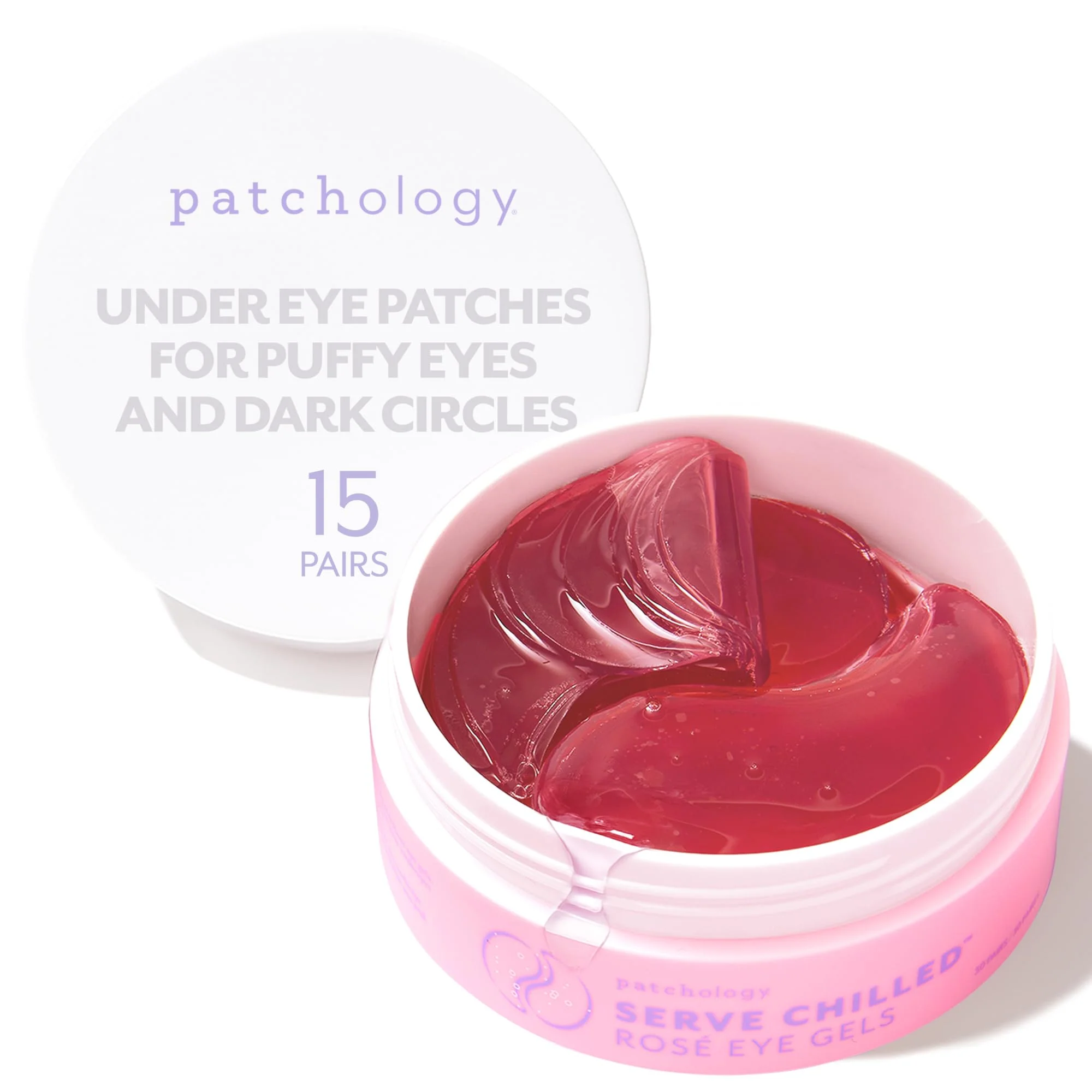 Patchology Serve Chilled Rosé Eye Gels - Eye Patches for Puffy eyes & Dark Circles, Gel Eye Patches, Under Eye Mask w/Hyaluronic Acid, Eye Treatment Products & Mini Beauty Products (15 Pairs/Jar)