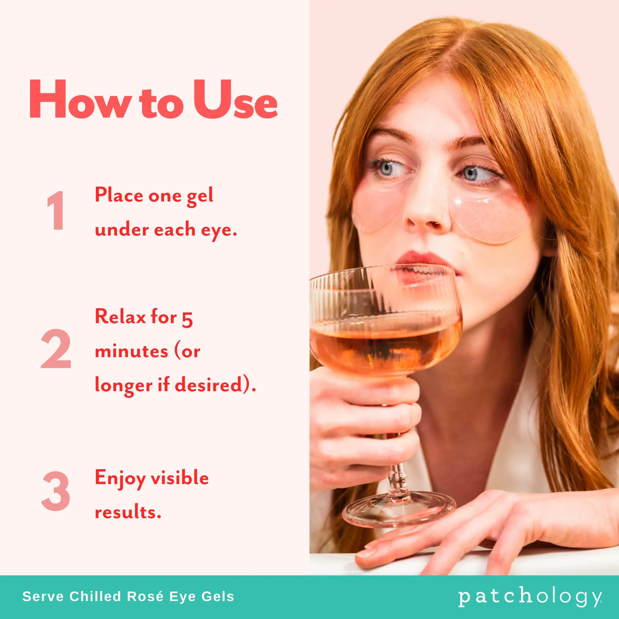 Patchology Serve Chilled Rosé Eye Gels - Eye Patches for Puffy eyes & Dark Circles, Gel Eye Patches, Under Eye Mask w/Hyaluronic Acid, Eye Treatment Products & Mini Beauty Products (15 Pairs/Jar) - Image 4