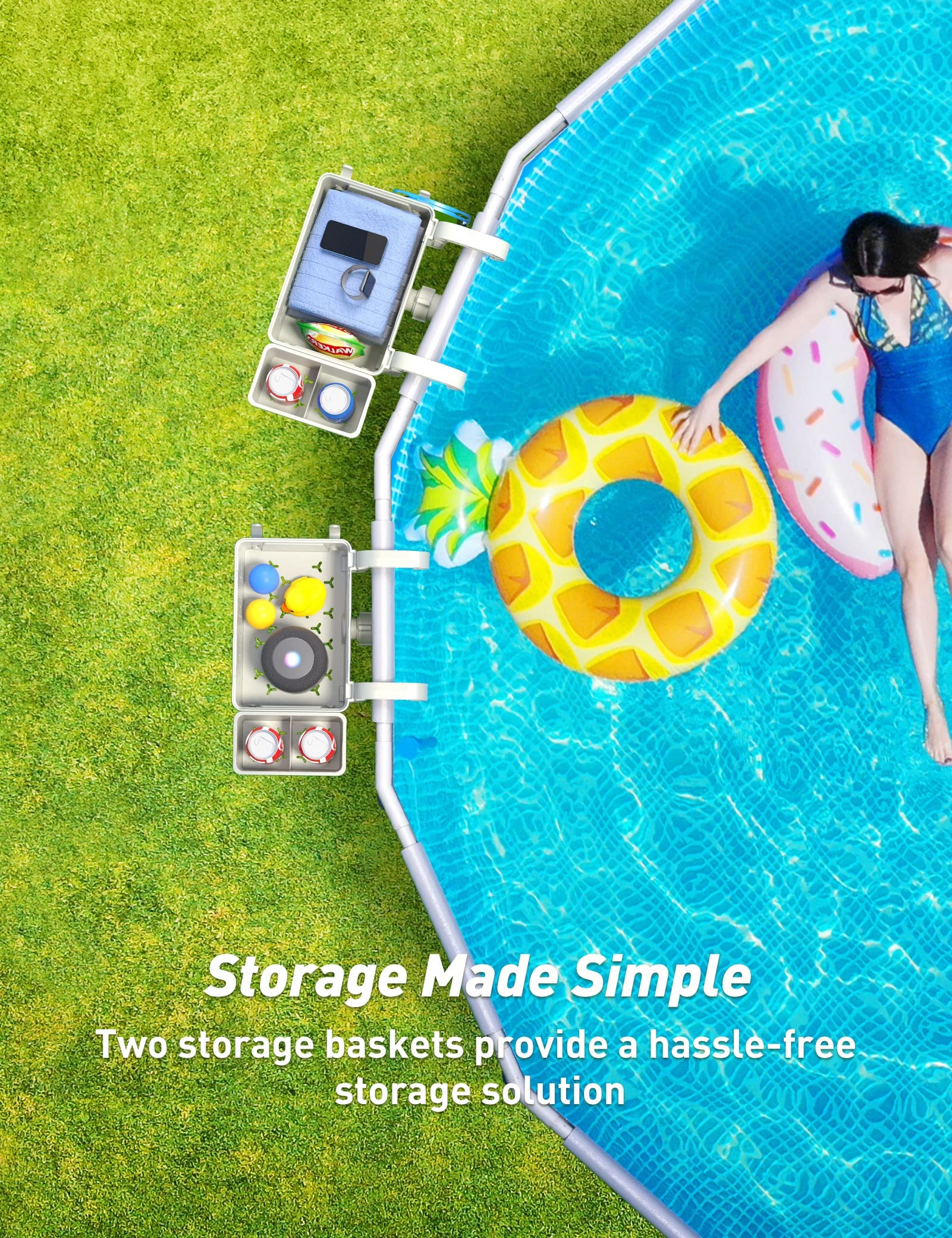 [PATENTED] POOLHACKER 2026 Upgrade 2 Sets Poolside Storage Basket - Original Above Ground Pool Accessories, Swimming Pool Storage Basket with Pool Cup Holder, Poolside Storage to Organize Cup Towel - Image 2