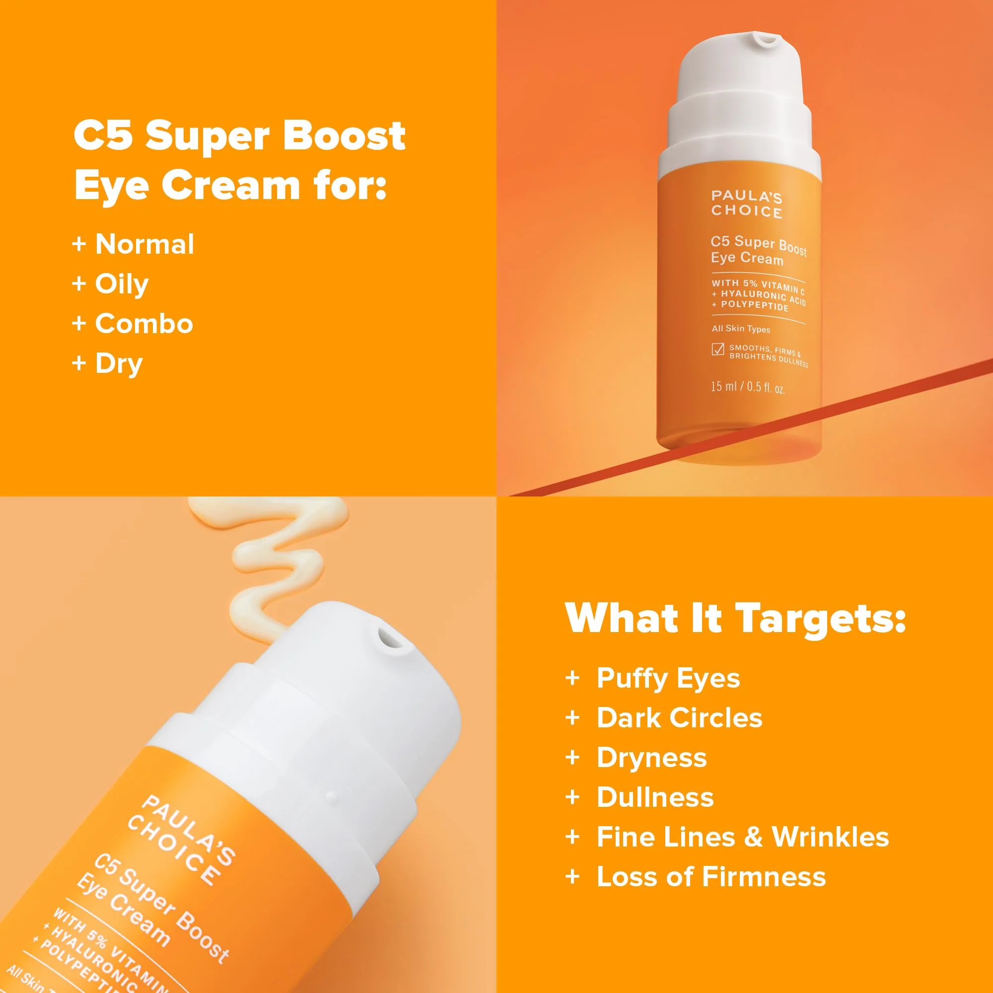 Paula's Choice C5 Super Boost Eye Cream for Dark Circles, Puffy Eyes, Fine Lines & Crow’s Feet, Eye Repair Cream with 5% Vitamin C, Hyaluronic Acid & Peptides, Fragrance Free, 0.5 fl oz - Image 6