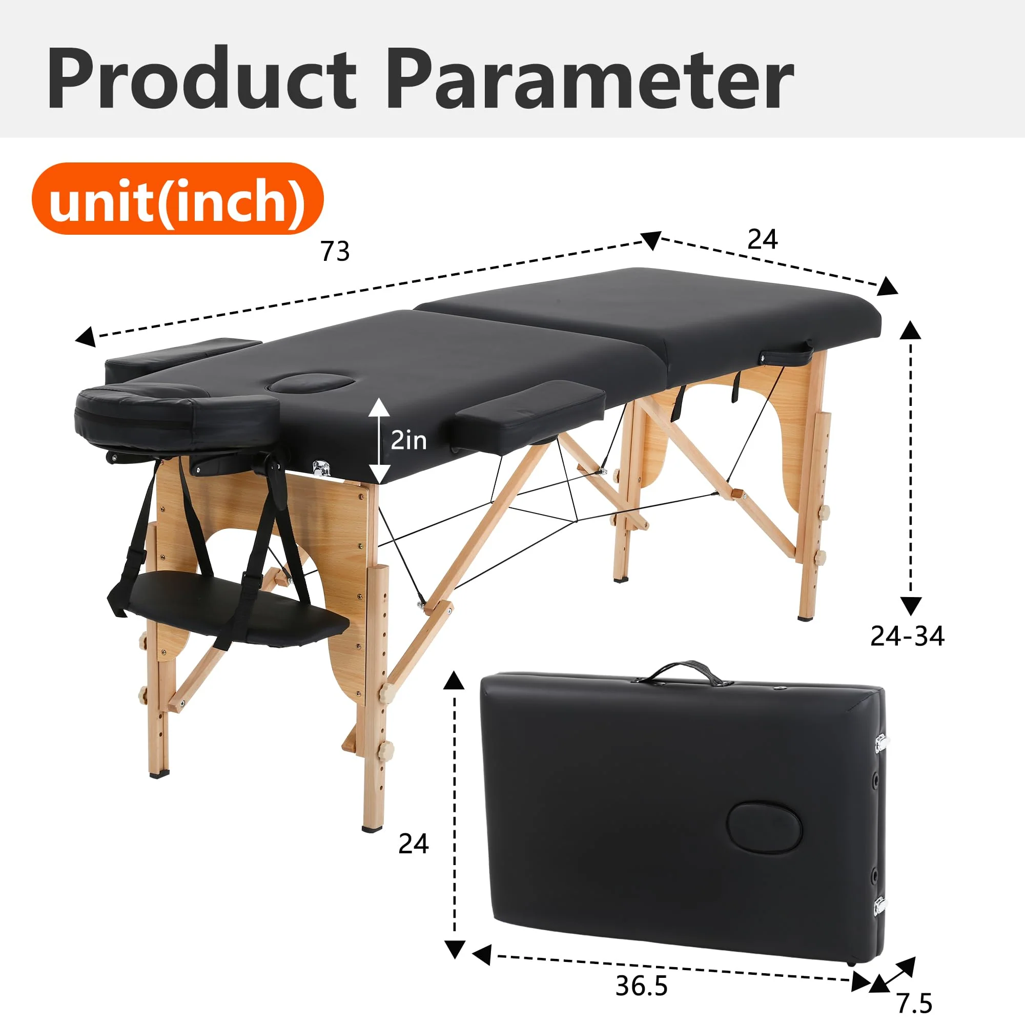 PayLessHere Massage Bed Portable Massage Table 24 inch Wide Lash Bed 2 Folding Height Adjustable Spa Table with Non-Woven Bag for Spa Footmassage Facial CareSpa Tattoo