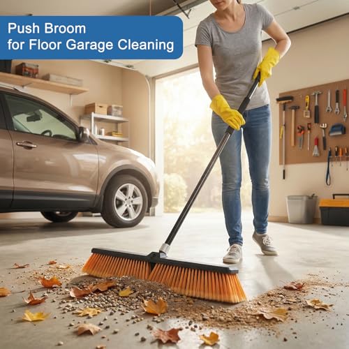 PBHEPJ 24 Inchs Push Broom Outdoor Heavy Duty, Shop Broom with 60" Long Handle for Cleaning Outdoor or Indoor Tile, Garage, Shop, Deck, Concrete, Wood, Stone, Patio Floor, 2 Pack - Image 2