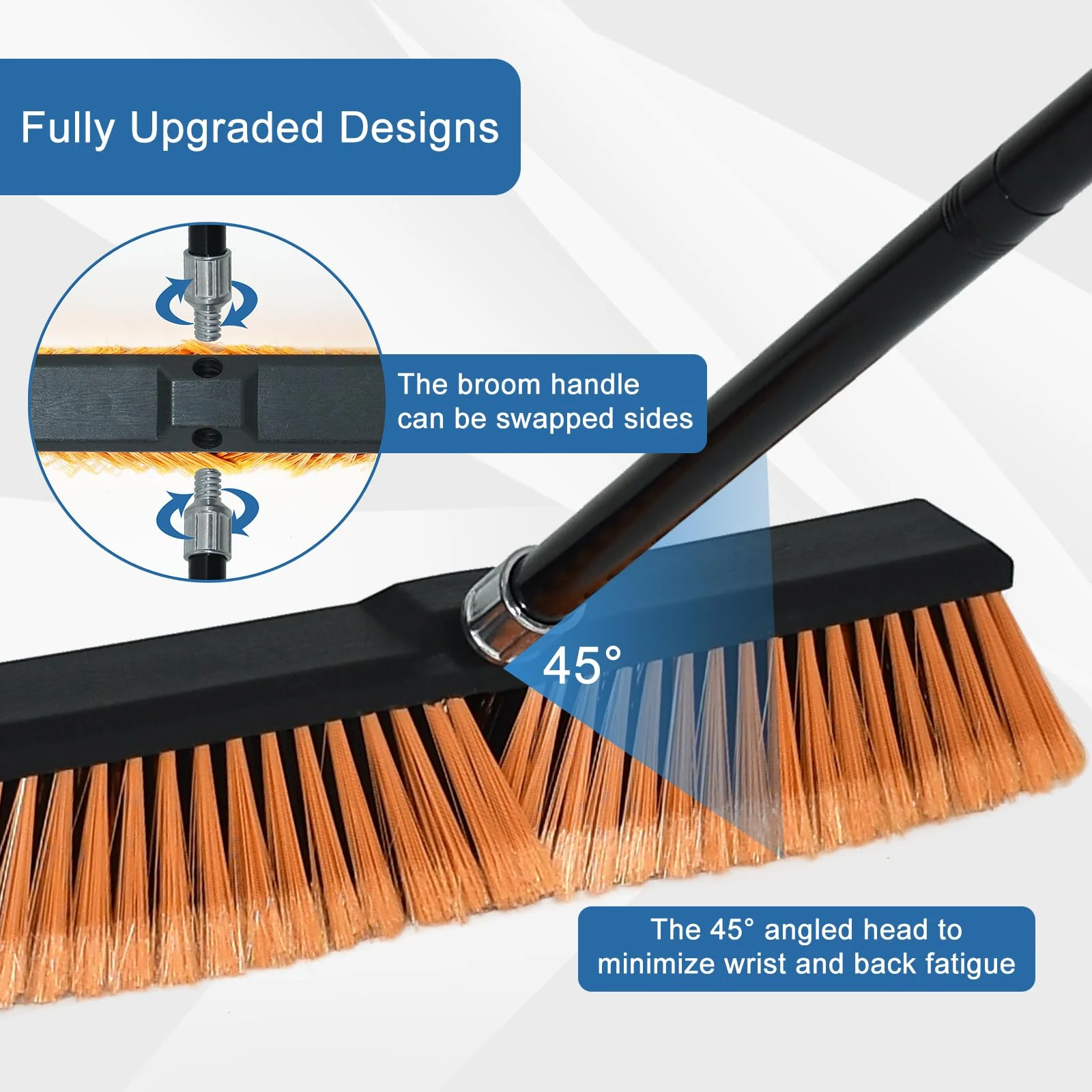 PBHEPJ 24 Inchs Push Broom Outdoor Heavy Duty, Shop Broom with 60" Long Handle for Cleaning Outdoor or Indoor Tile, Garage, Shop, Deck, Concrete, Wood, Stone, Patio Floor, 2 Pack - Image 5