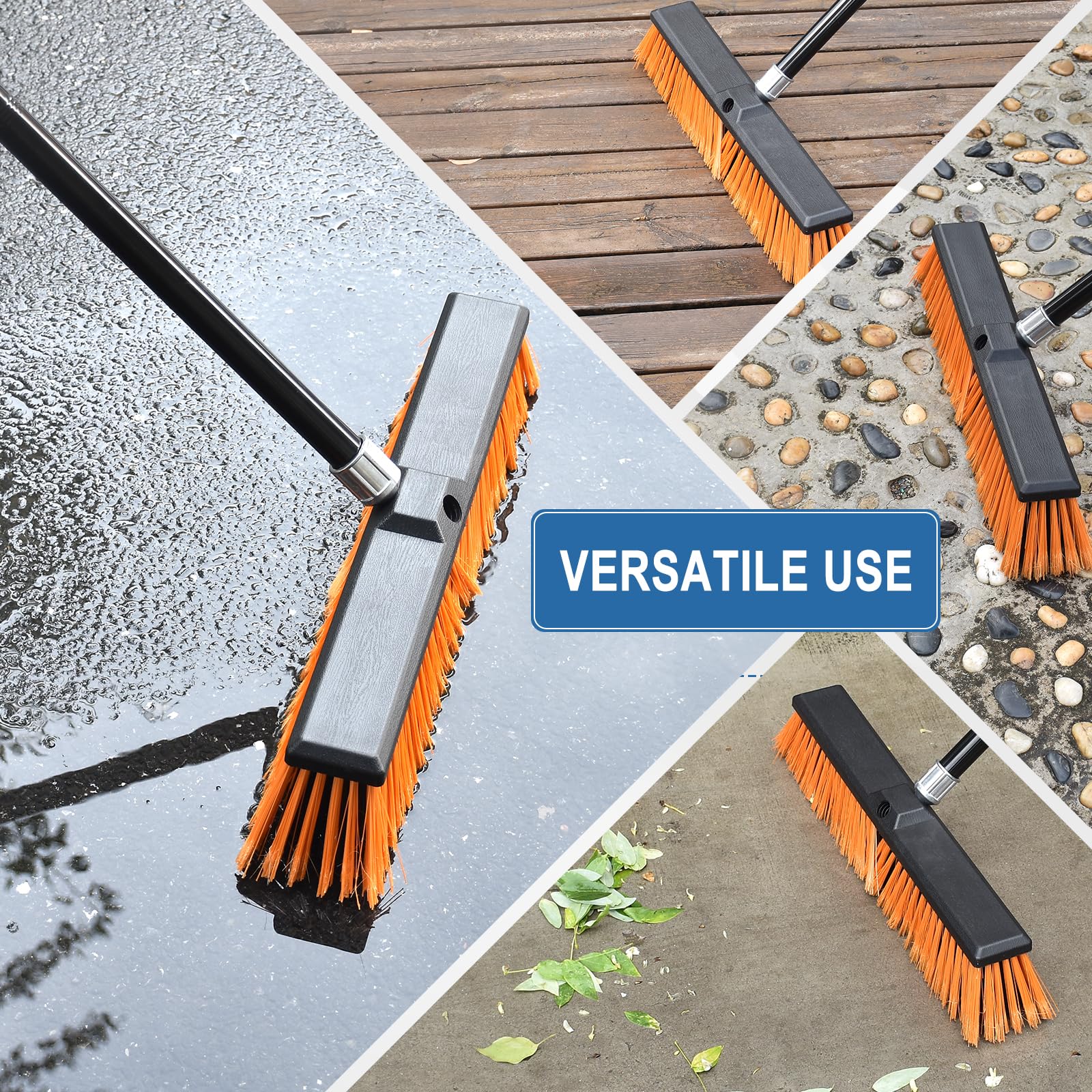 PBHEPJ 24 Inchs Push Broom Outdoor Heavy Duty, Shop Broom with 60" Long Handle for Cleaning Outdoor or Indoor Tile, Garage, Shop, Deck, Concrete, Wood, Stone, Patio Floor, 2 Pack - Image 7