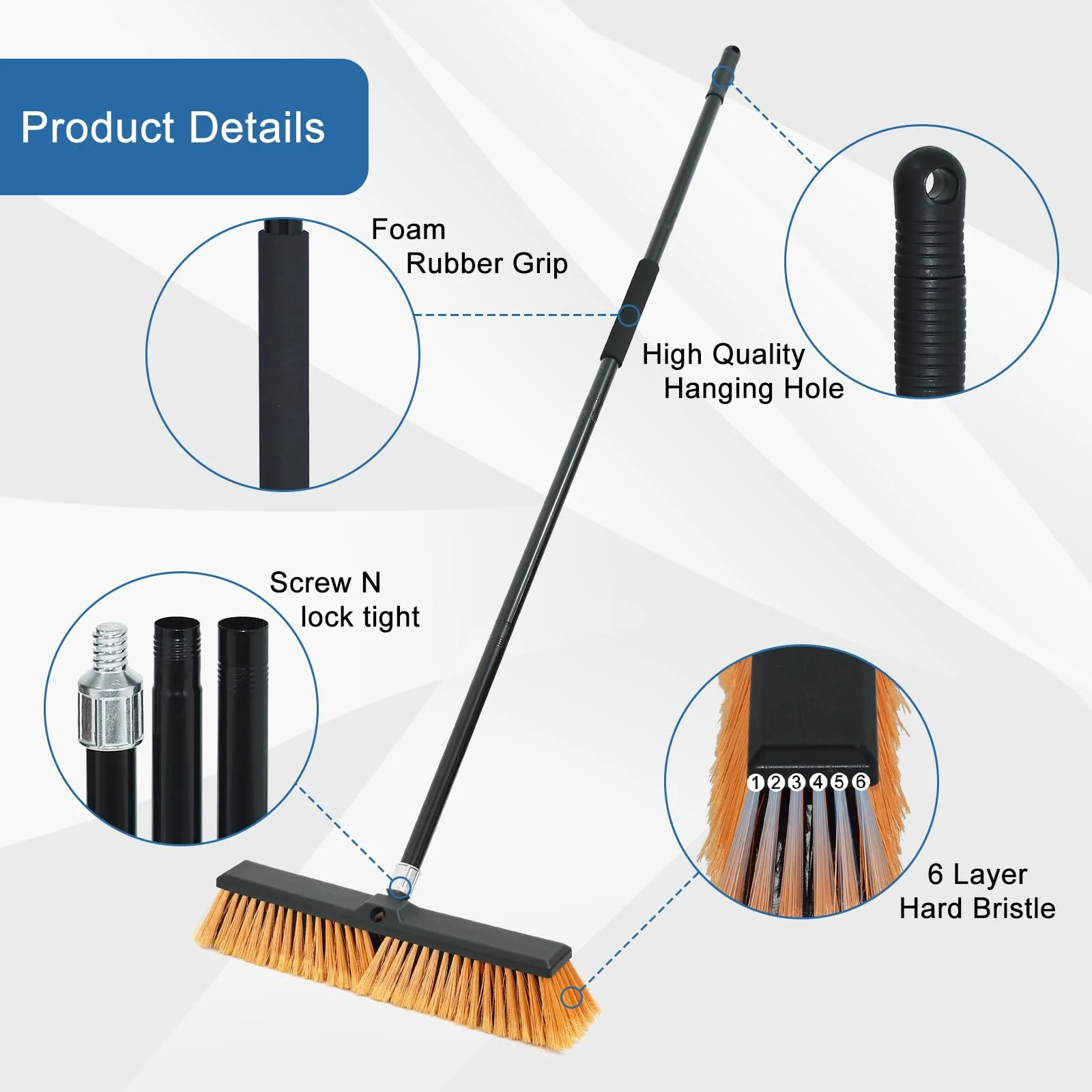 PBHEPJ 24 Inchs Push Broom Outdoor Heavy Duty, Shop Broom with 60" Long Handle for Cleaning Outdoor or Indoor Tile, Garage, Shop, Deck, Concrete, Wood, Stone, Patio Floor, 2 Pack - Image 8
