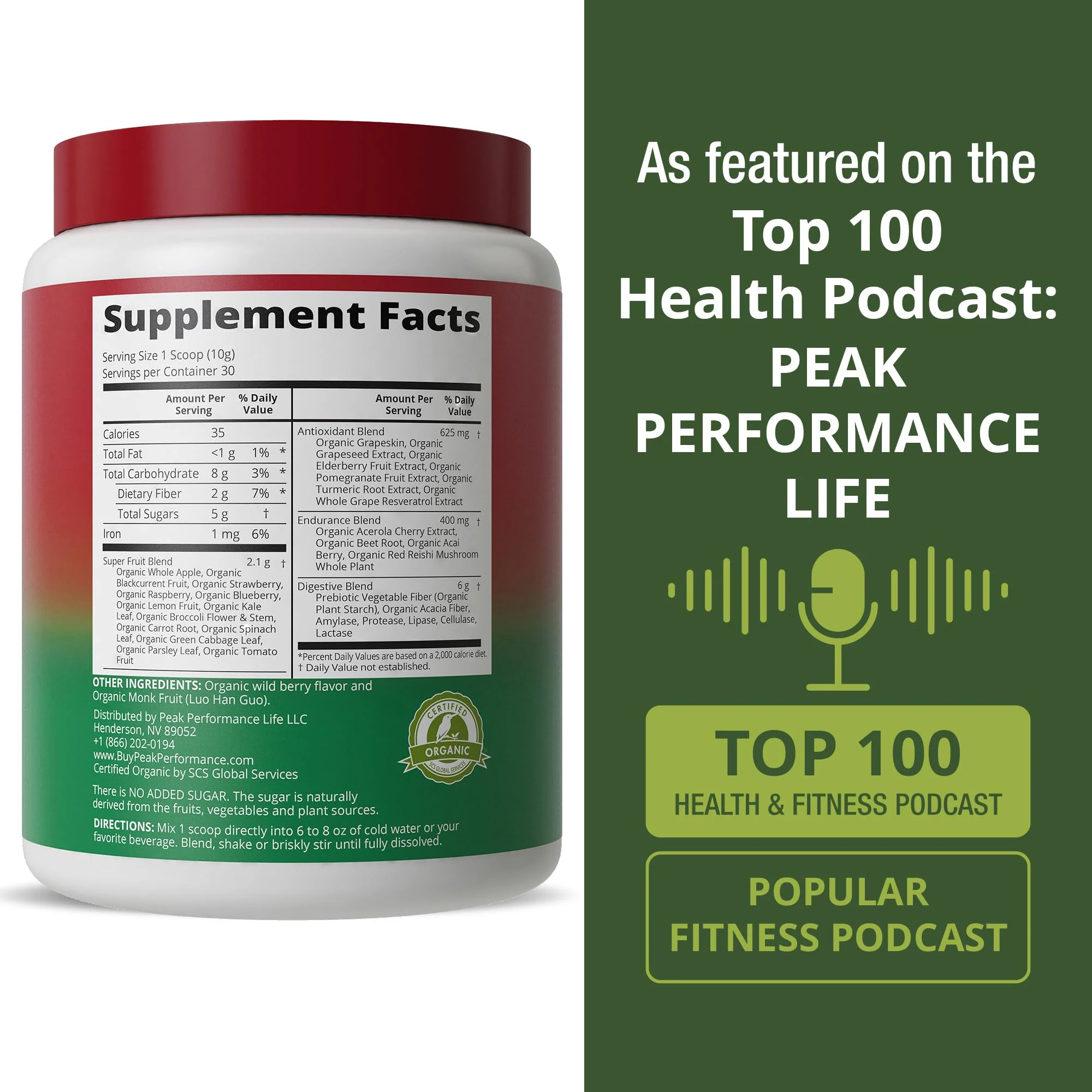 Peak Performance Organic Reds Superfood Powder, Best Tasting Red Juice Super Food w/ 25+ All Natural Ingredients & Polyphenols, Vital for Max Energy and Detox - Raspberry, Elderberry, Beetroot - Image 4