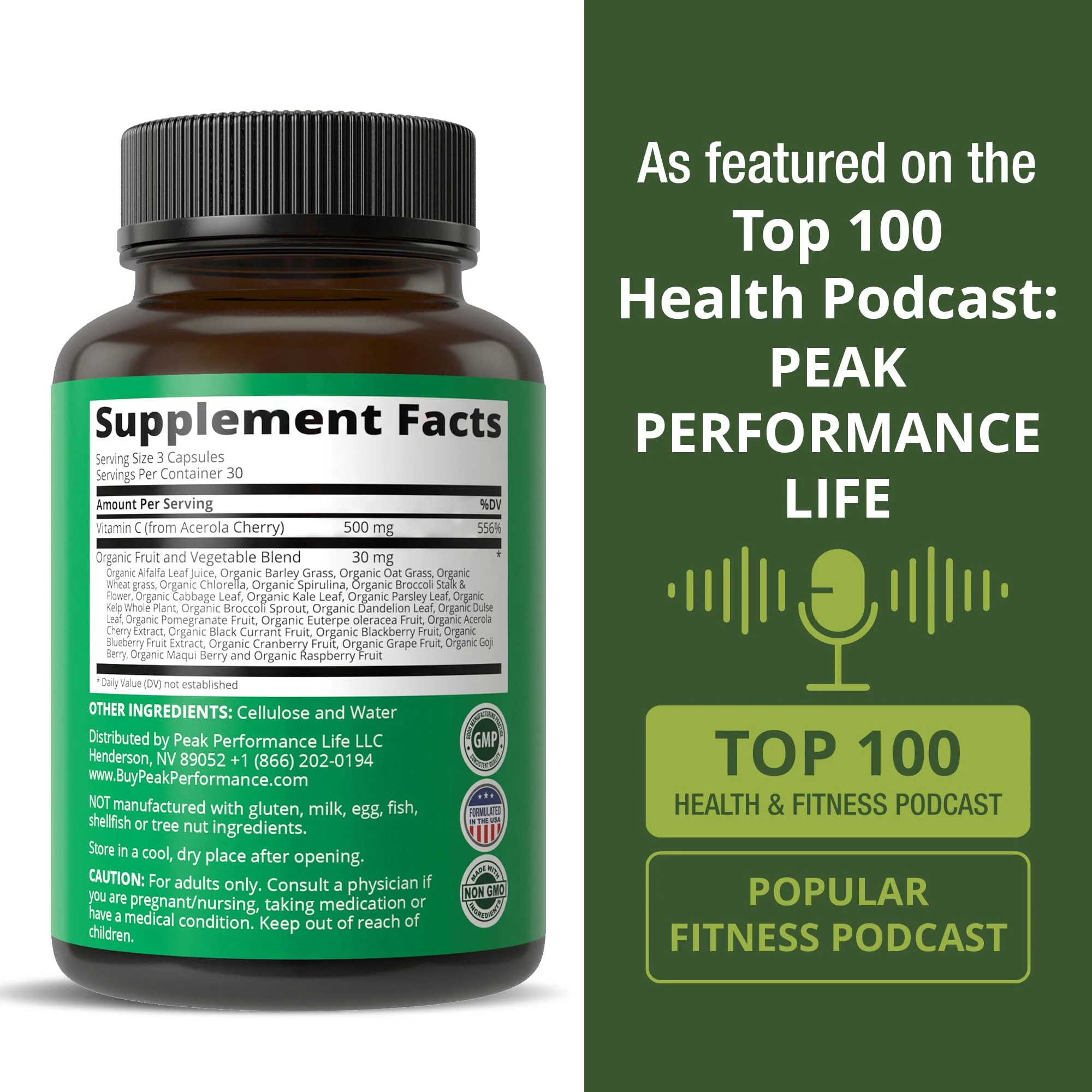 Peak Performance Raw Whole Food Natural Vitamin C Capsules from Acerola Cherry for Max Absorption. Vegan USA Sourced Vitamin C Supplement 90 Pills. 500 mg Serving or 2 Servings 1000mg - Image 3