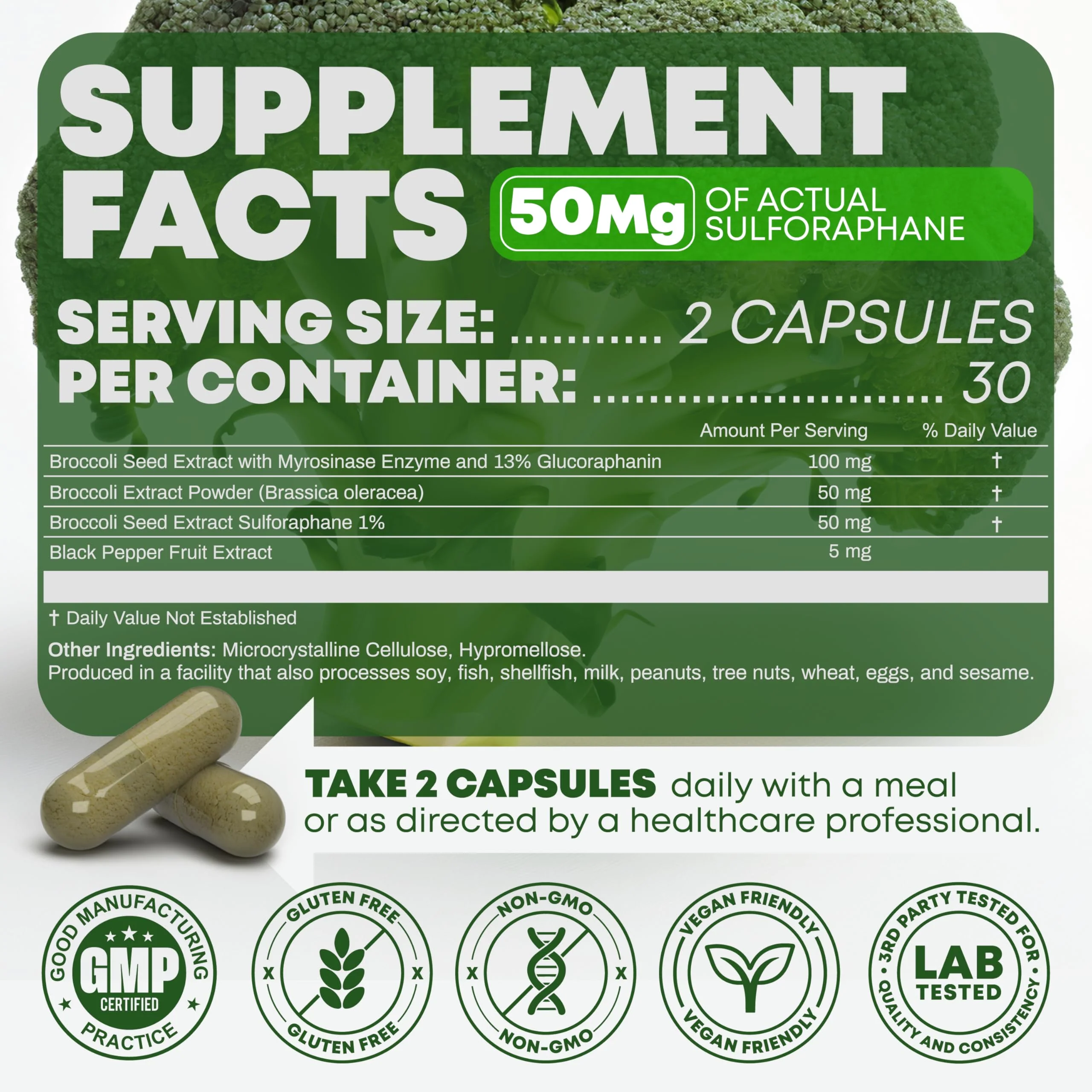 Peak Revival-X 5000mcg of Real Lab-Verified Sulforaphane Supplement - Broccoli Seed Extract 50mg Supplements - Promotes Cognitive Function, Liver & Cellular Support - 60 Vegan Capsules/Pills - Image 2