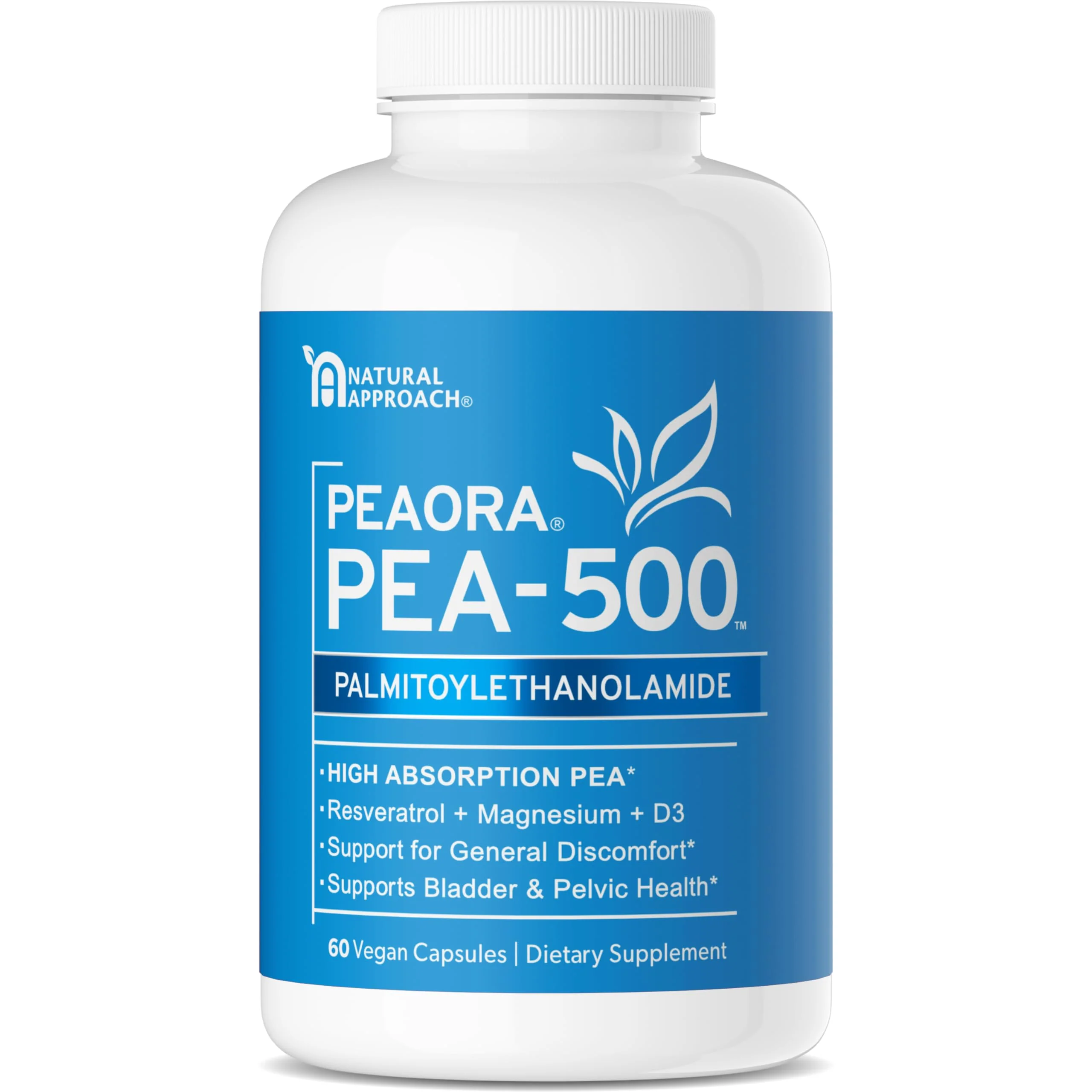 PEAORA PEA-500 - Support for Bladder, & Pelvic Discomfort | For Women & Men | Made in the USA | High-Absorption Palmitoylethanolamide & Resveratrol - Image 2