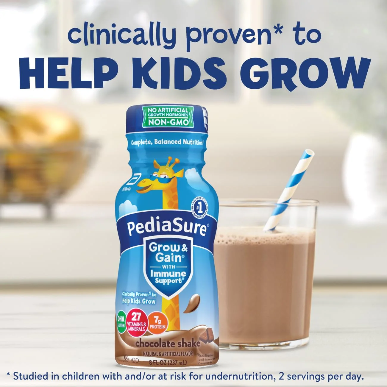 PediaSure Grow & Gain with Immune Support, 27 Vitamins & Minerals for Kids, 7g Protein, Non-GMO, Gluten-Free, Chocolate, 8-fl-oz Bottle, Pack of 24 - Image 8