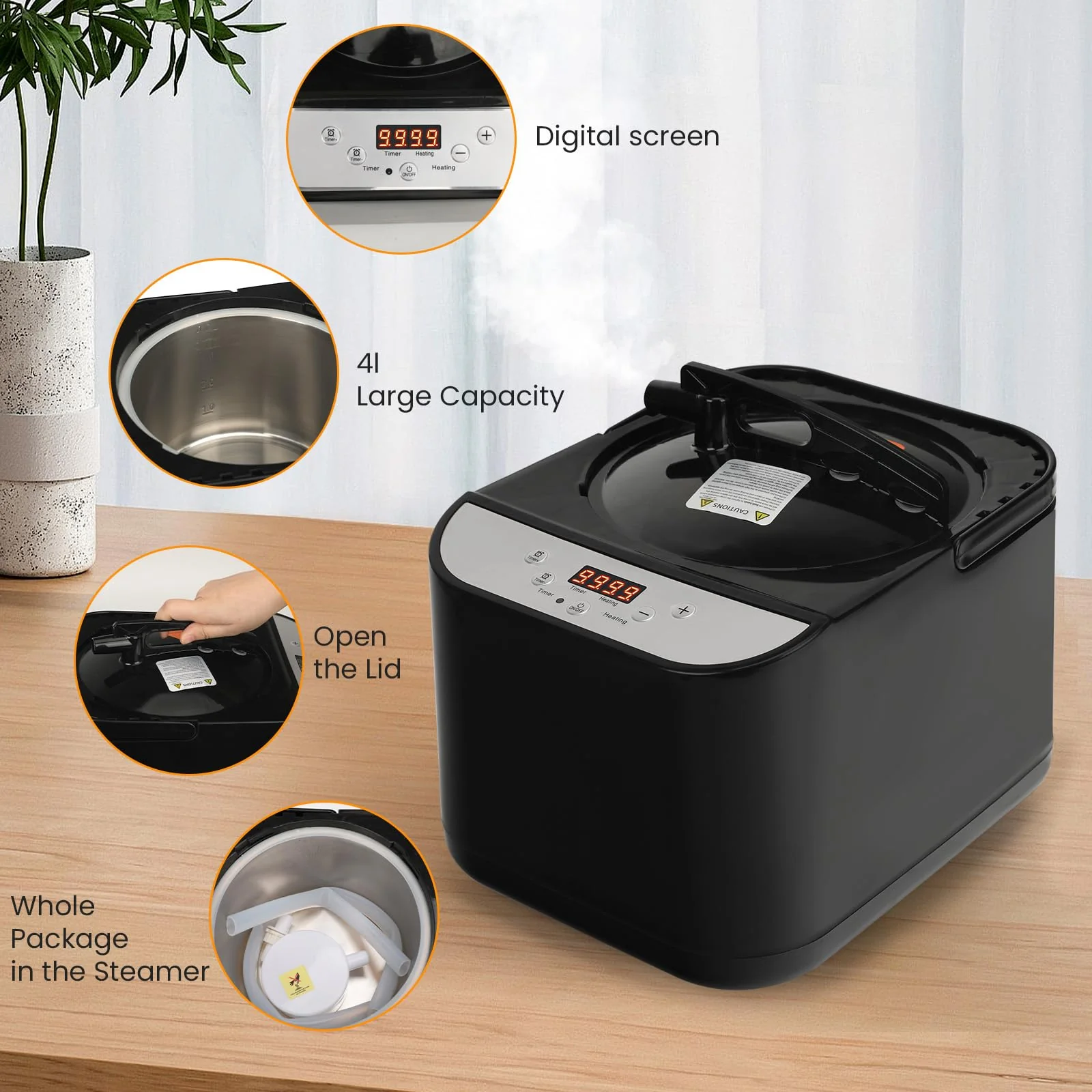 PEEKO Larger Sauna Steamer 4L, 1500W Steam Generator,Steamer Pot with Remote Control, Steam Cup, Timer, 16 Levels, 7.7”x 12.5”x9.1”， - Image 4