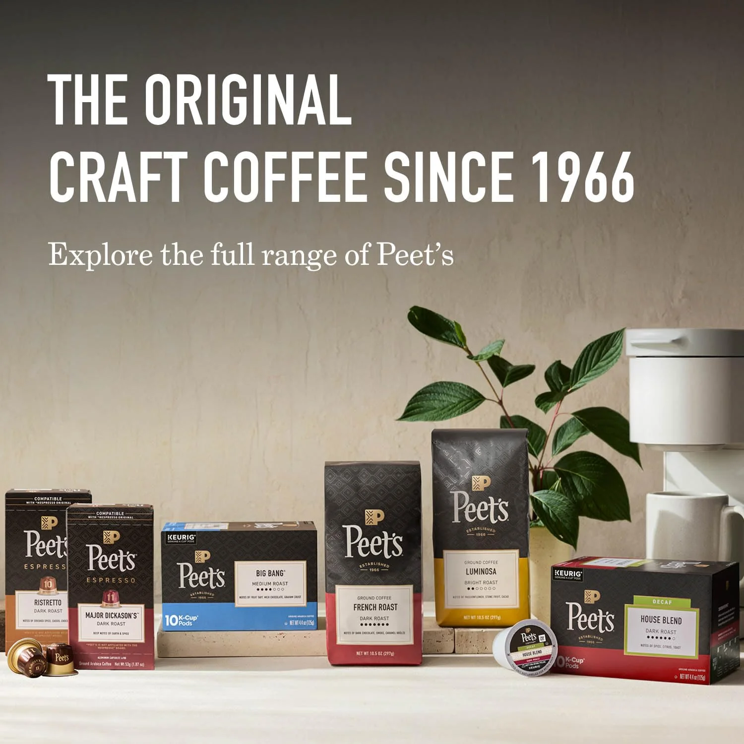 Peet's Coffee, Dark Roast Decaf Single Serve Coffee Pods, 100% Arabica Coffee - Decaf House Blend 32 Count (1 Box of 32 Pods)