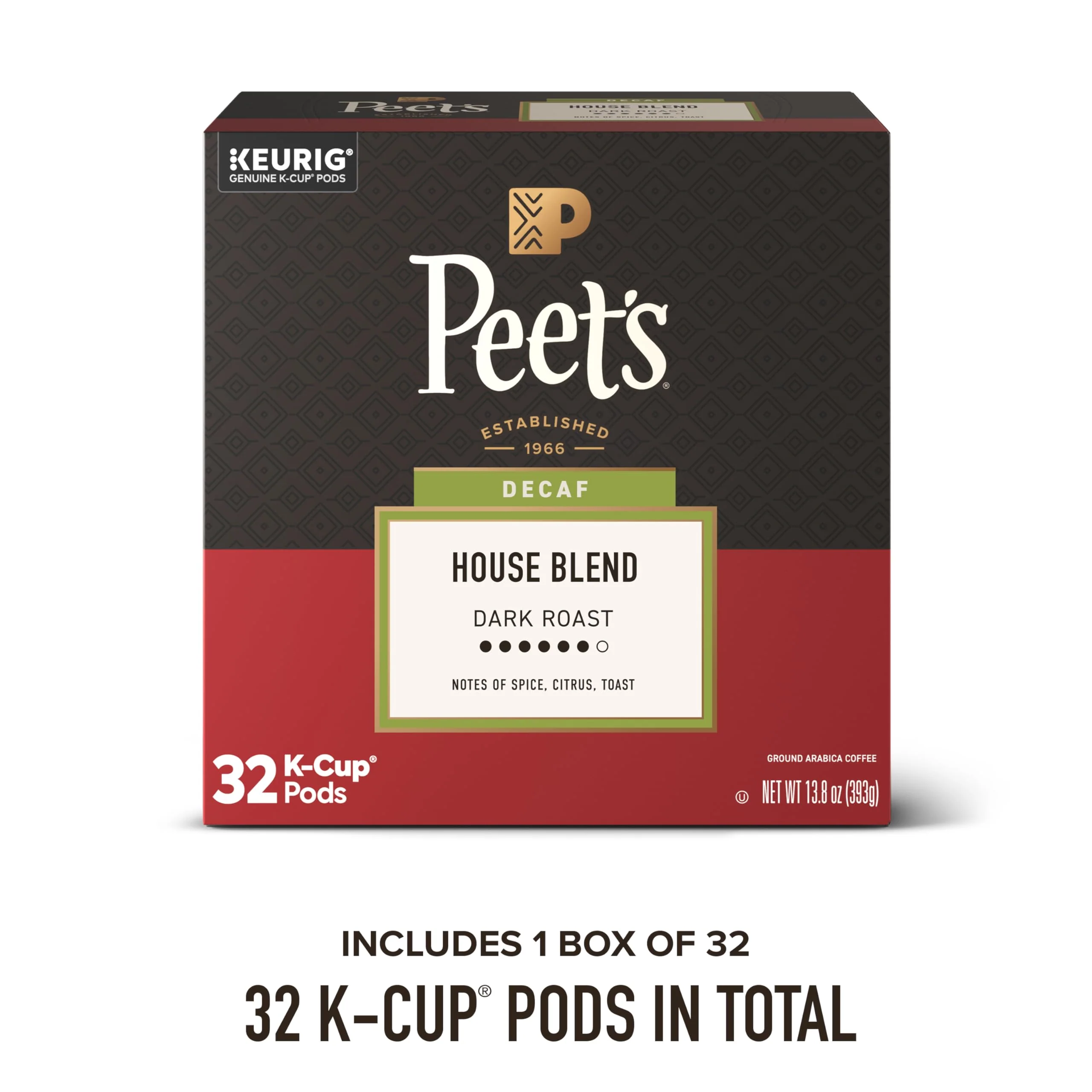Peet's Coffee, Dark Roast Decaf Single Serve Coffee Pods, 100% Arabica Coffee - Decaf House Blend 32 Count (1 Box of 32 Pods) - Image 3