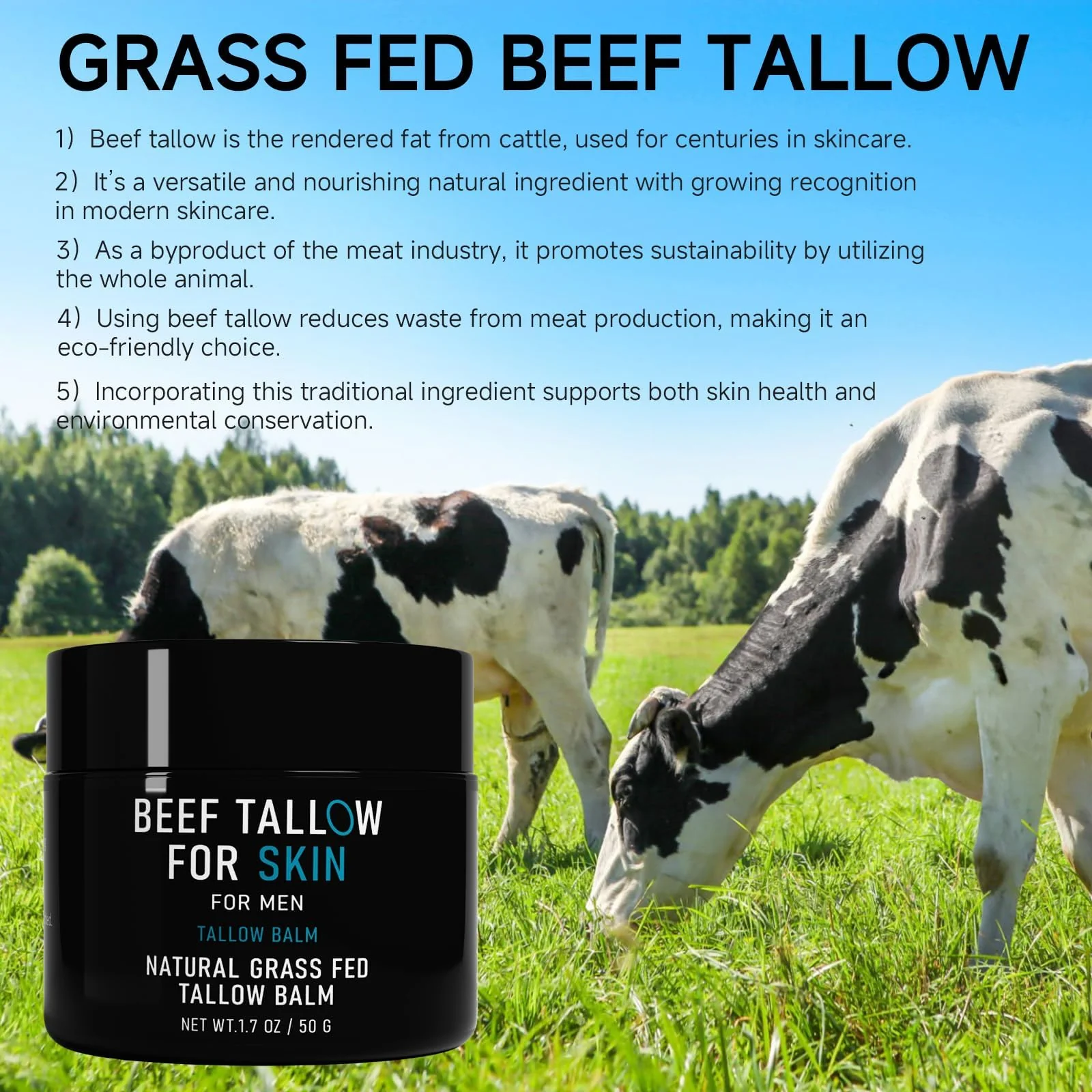 pekinly Beef Tallow for Skin, Beef Tallow Skin Care for Men, Mens Skincare Moisturizer for Face Neck Deeply Nourishing and Moisturizing, Tallow Face Moisturizer for Men - Image 2
