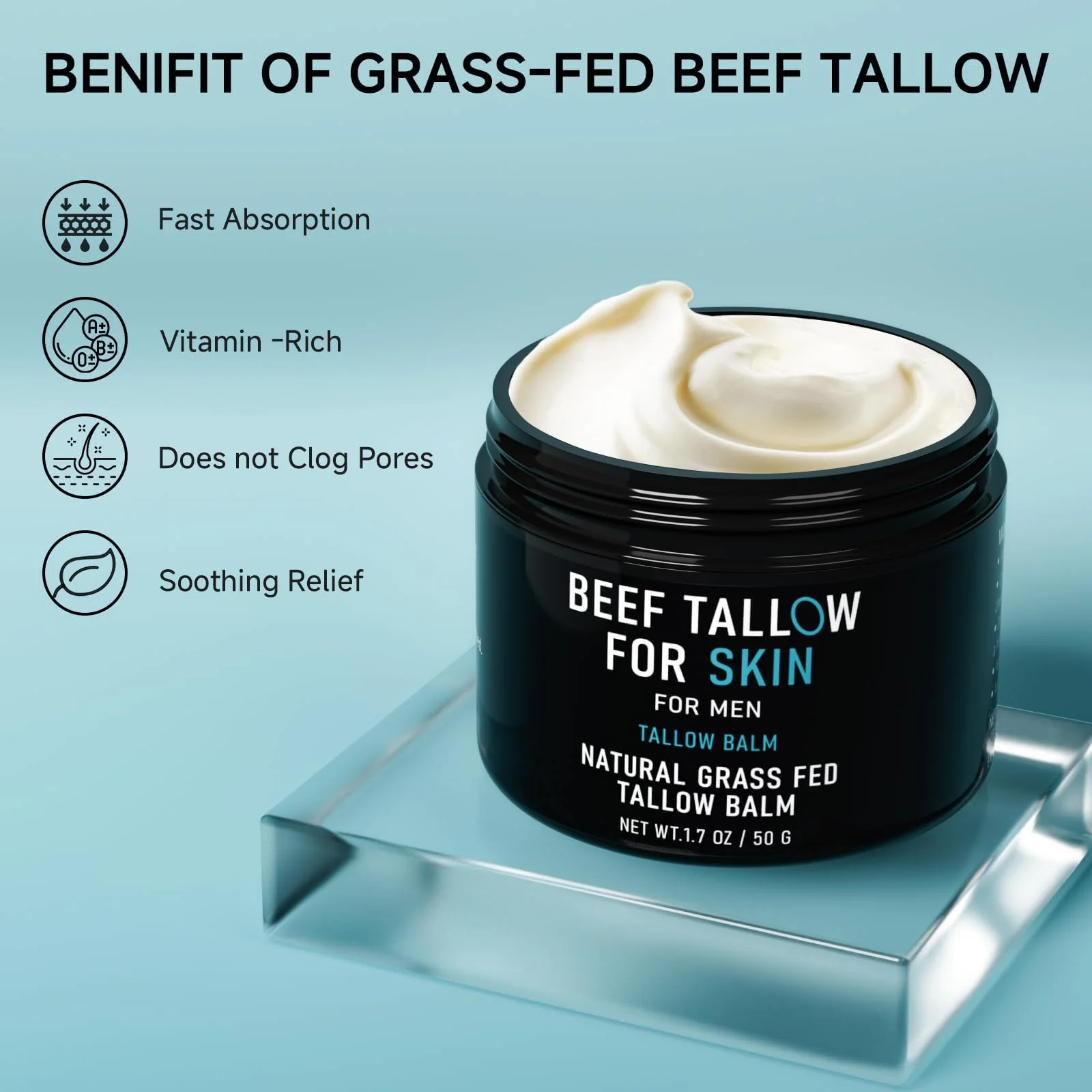 pekinly Beef Tallow for Skin, Beef Tallow Skin Care for Men, Mens Skincare Moisturizer for Face Neck Deeply Nourishing and Moisturizing, Tallow Face Moisturizer for Men - Image 6