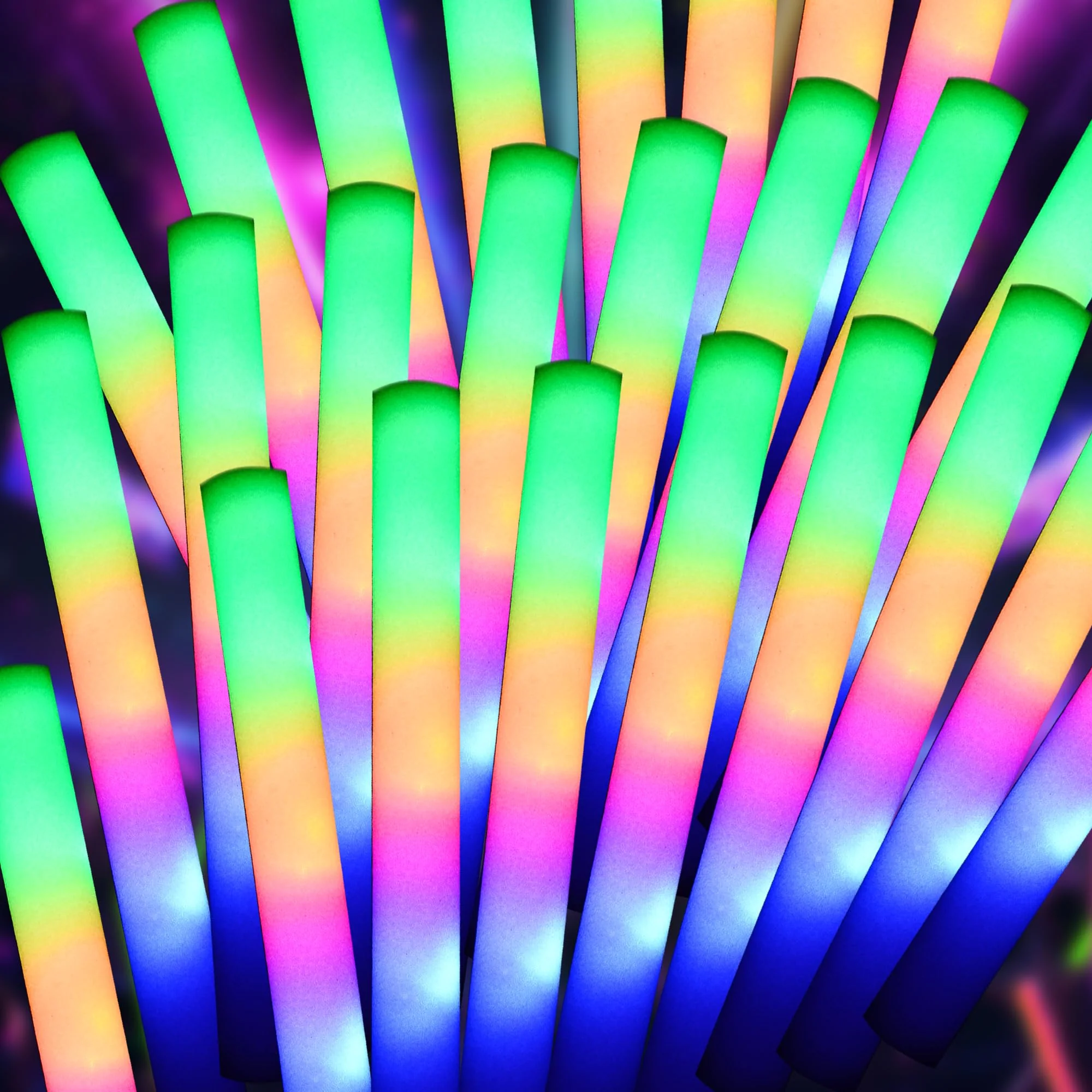 pelreame 55 Pcs LED Foam Glow Sticks Bulk,Foam Light Up Sticks 3 Modes of Color Flashing,Glow in The Dark Party Supplies for Birthday,Wedding,Raves,Carnival,New Year,Concert,Halloween Christmas