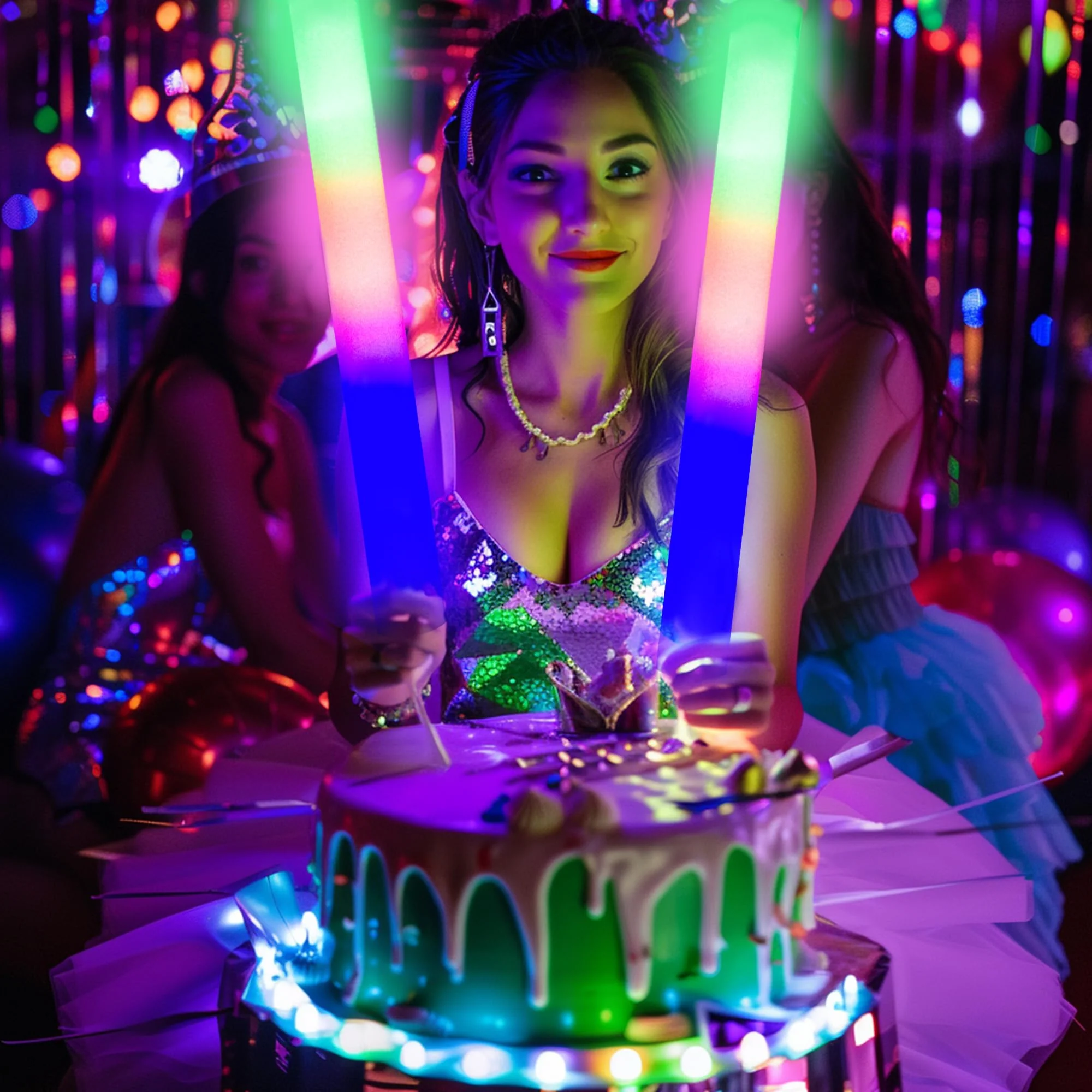 pelreame 55 Pcs LED Foam Glow Sticks Bulk,Foam Light Up Sticks 3 Modes of Color Flashing,Glow in The Dark Party Supplies for Birthday,Wedding,Raves,Carnival,New Year,Concert,Halloween Christmas - Image 2