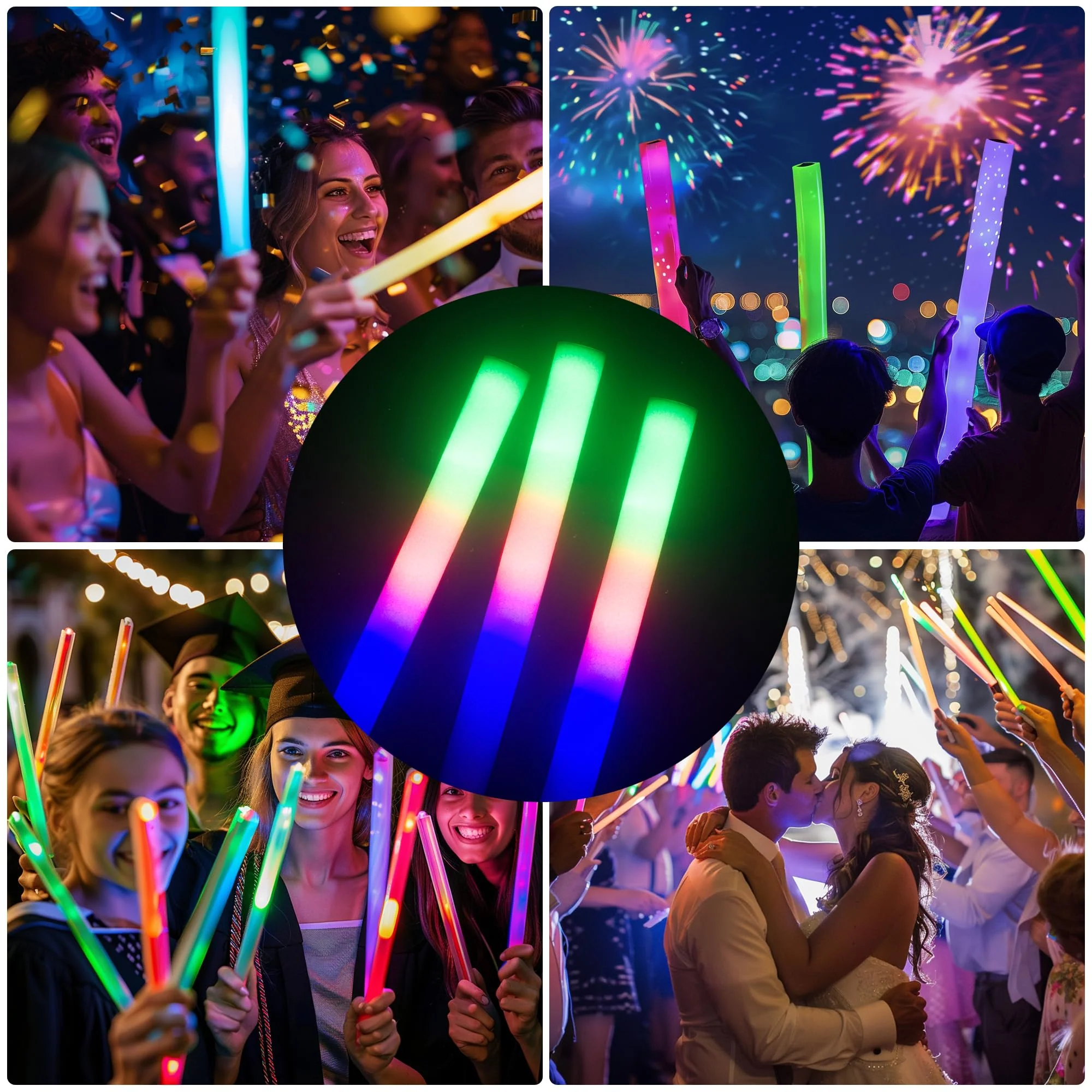 pelreame 55 Pcs LED Foam Glow Sticks Bulk,Foam Light Up Sticks 3 Modes of Color Flashing,Glow in The Dark Party Supplies for Birthday,Wedding,Raves,Carnival,New Year,Concert,Halloween Christmas - Image 3
