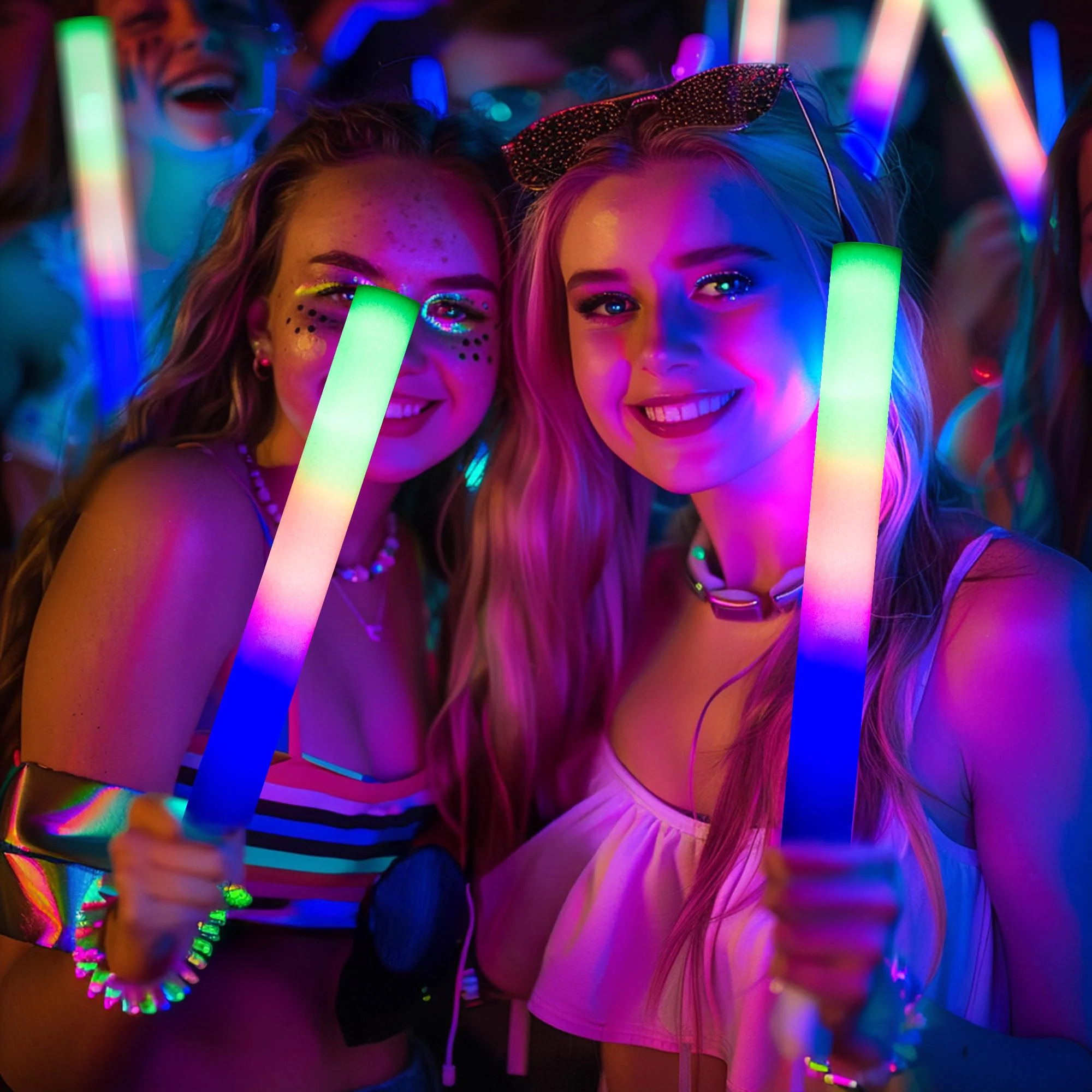pelreame 55 Pcs LED Foam Glow Sticks Bulk,Foam Light Up Sticks 3 Modes of Color Flashing,Glow in The Dark Party Supplies for Birthday,Wedding,Raves,Carnival,New Year,Concert,Halloween Christmas - Image 7