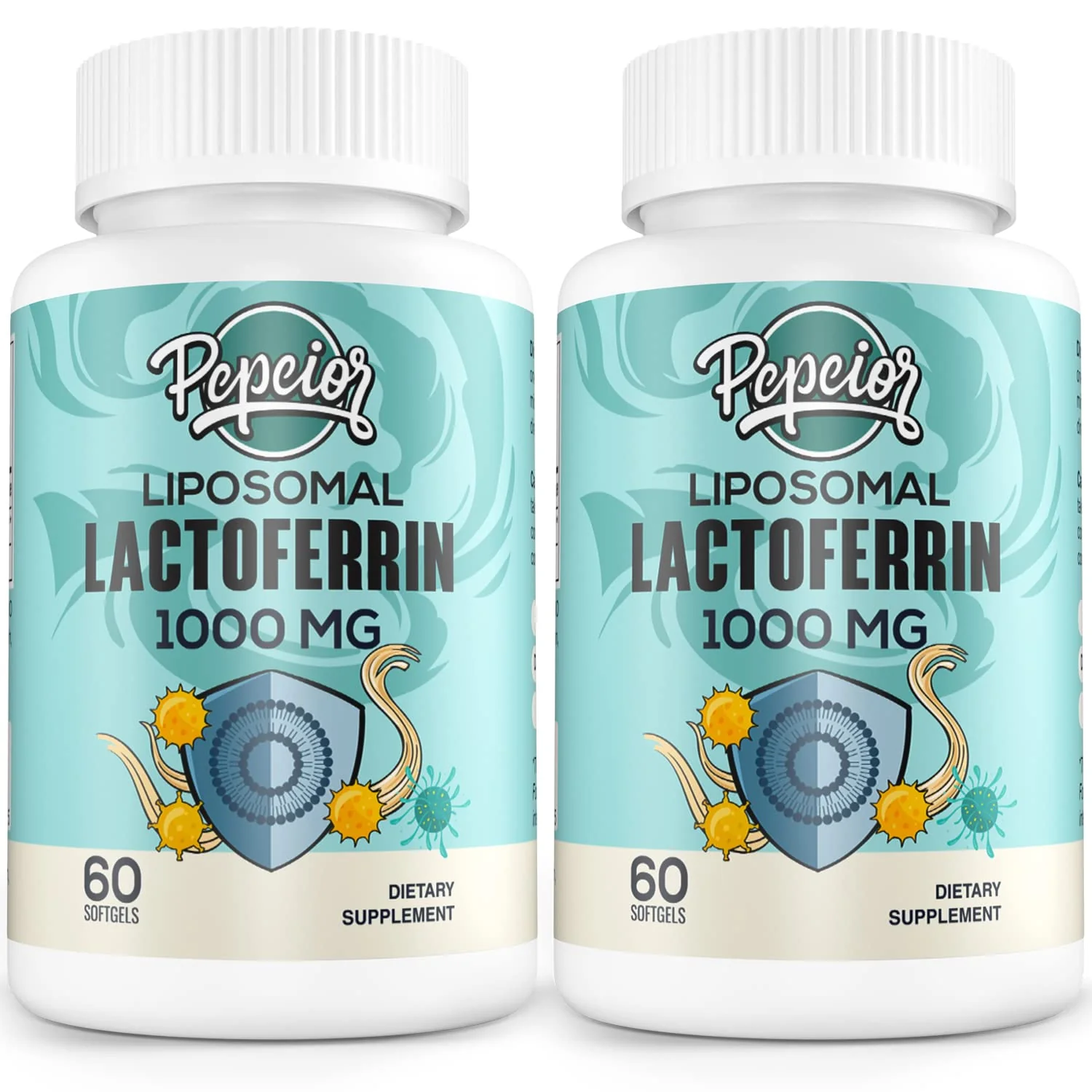 Pepeior Liposomal Bovine Lactoferrin 1000 mg - for Iron Absorption & Immune Function Lactoferrin Supplements for Adults, 60 Softgels (2 Bottle)