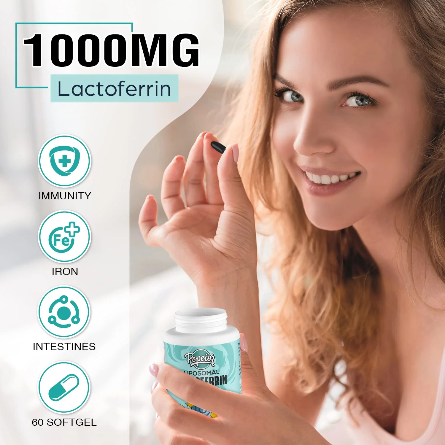 Pepeior Liposomal Bovine Lactoferrin 1000 mg - for Iron Absorption & Immune Function Lactoferrin Supplements for Adults, 60 Softgels (2 Bottle) - Image 5