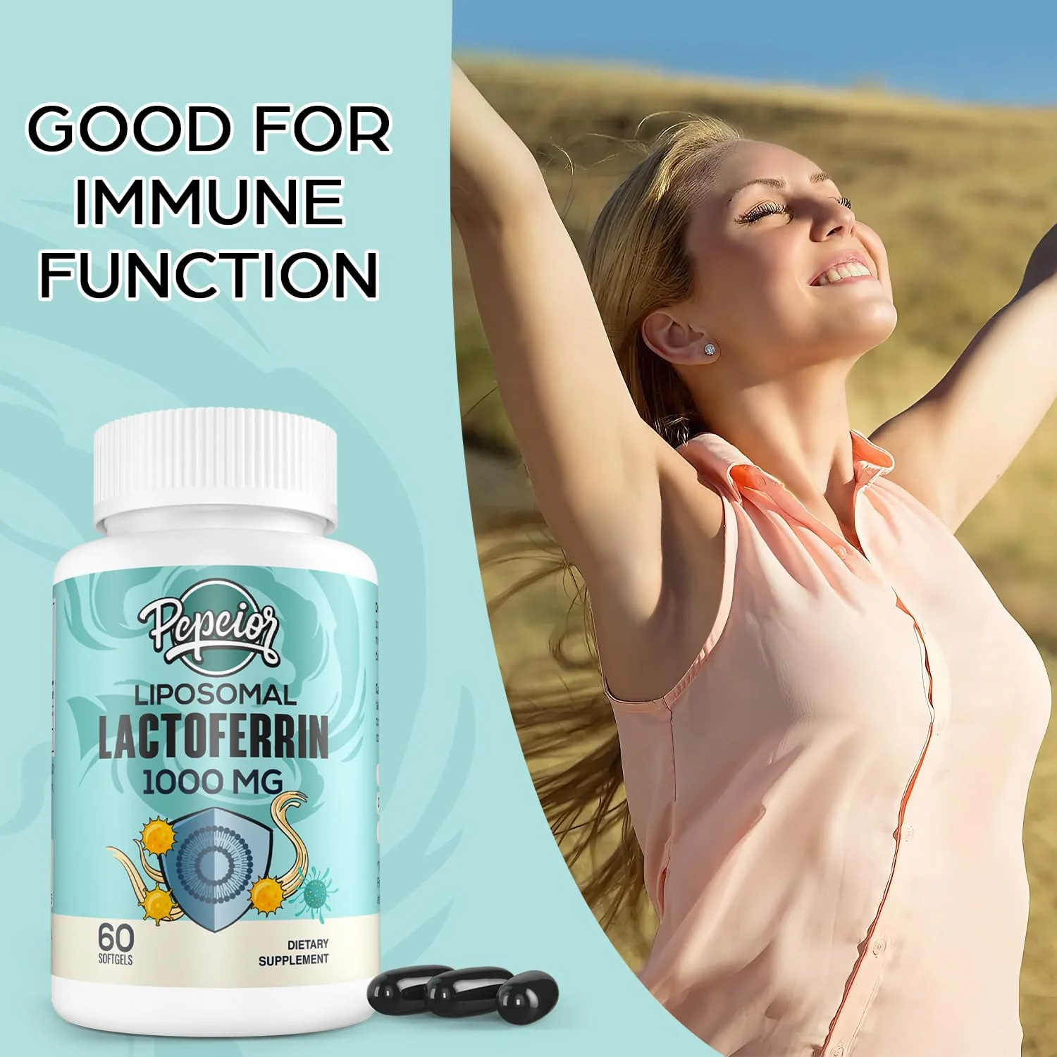 Pepeior Liposomal Bovine Lactoferrin 1000 mg - for Iron Absorption & Immune Function Lactoferrin Supplements for Adults, 60 Softgels (2 Bottle) - Image 6