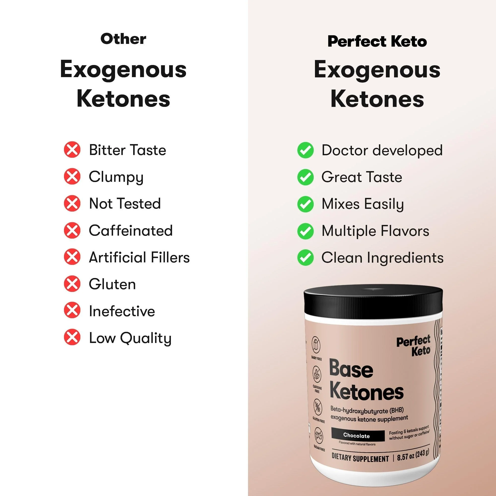 Perfect Keto Exogenous Ketones Powder, BHB Salts for Ketosis & Fasting Support, Electrolytes for Hydration, Caffeine Free Energy, Chocolate, 8.57 oz - Image 5
