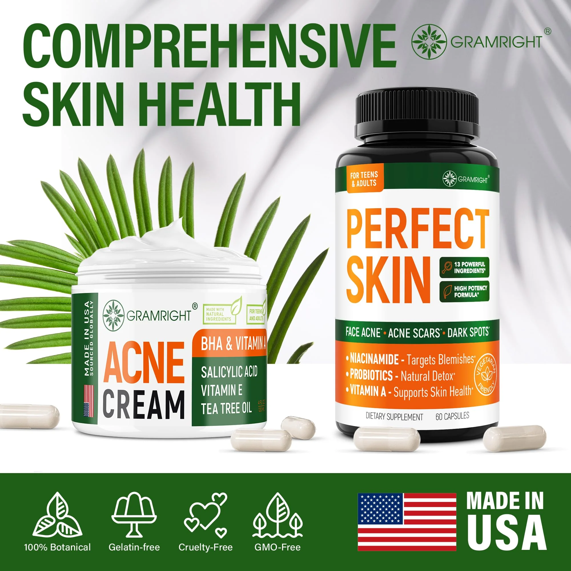 Perfect Skin Acne Pills - Clear Skin Supplement with Niacinamide, Probiotic, Zinc & Vitamin A - Anti Acne Vitamins for Teens, Men & Women - Support for Face & Back Acne, Acne Scars - 60 Capsules - Image 7