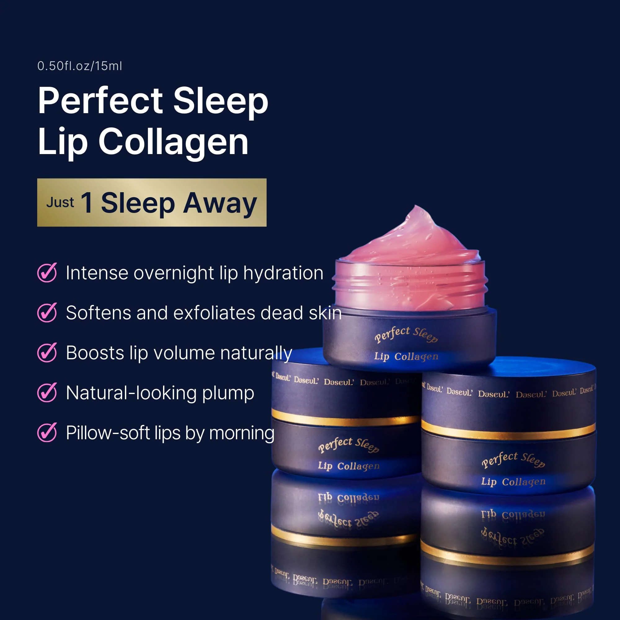 Perfect Sleep Lip Collagen 0.50fl.oz, Intensive Collagen Lip Sleeping Mask Infused with Peptides, Rice Protein & Willow Bark Extract for Overnight Plumping, Repairing & Smoothing, Korean Lip Treatment - Image 9