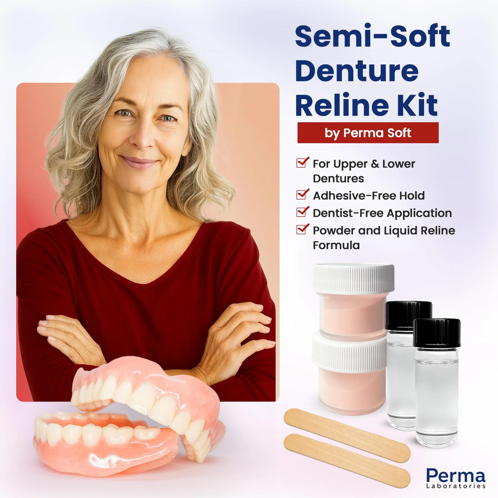 Perma Soft Denture Reliner Kit - Relines 2 Denture Plates - Semi Soft DIY Denture Liner for Upper and Lower - Image 5