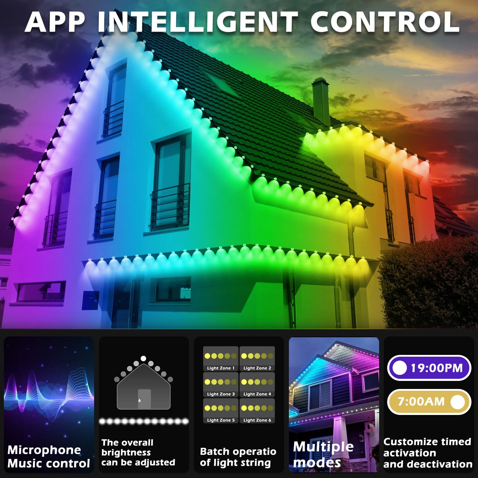 Permanent Outdoor RGB Lights,Waterproof Smart LED Eaves Lights with App/Remote Control,for Christmas and All Holiday Decor,Daily and Accent Lighting,House Roof and Garden Lighting (200FT) - Image 6