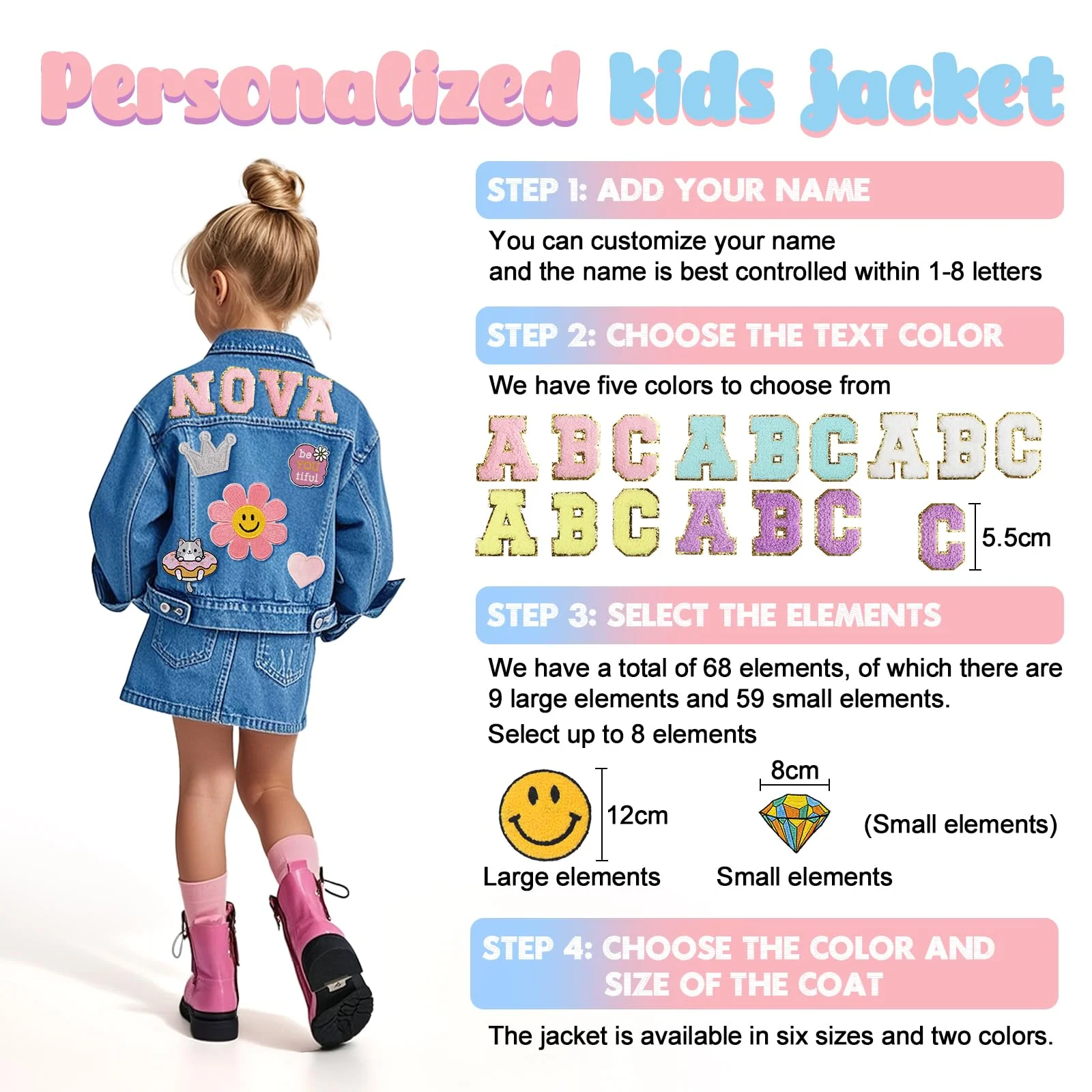 Personalized Kids Denim Jacket with Names, Custom Long Sleeve Denim Jacket for Girls Toddler, Girls Outerwear Jacket, Custom Girls Jean Jackets Clothes, 1-10 Year Old Girl Boy Birthday Christmas Gifts - Image 5