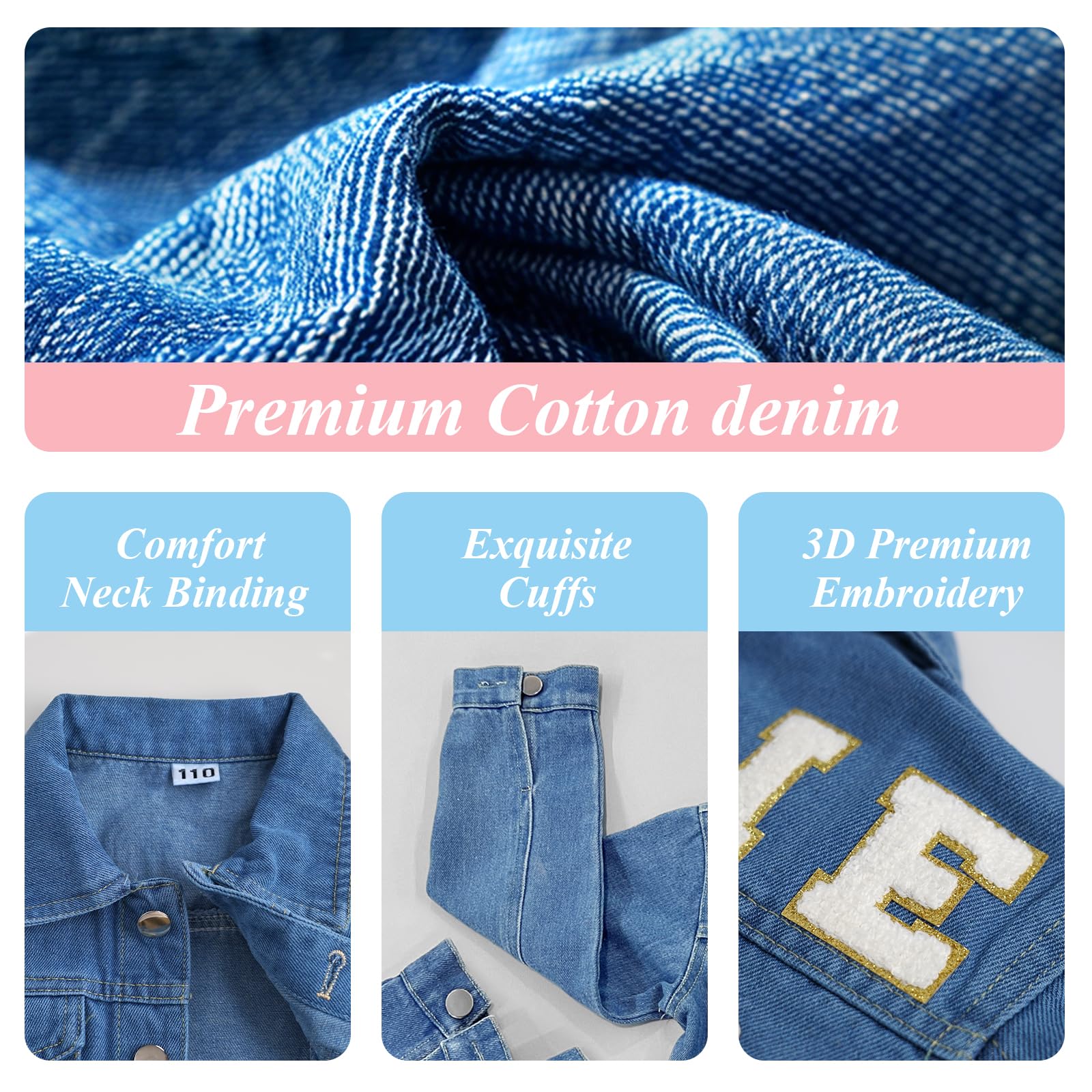 Personalized Kids Denim Jacket with Names, Custom Long Sleeve Denim Jacket for Girls Toddler, Girls Outerwear Jacket, Custom Girls Jean Jackets Clothes, 1-10 Year Old Girl Boy Birthday Christmas Gifts - Image 6