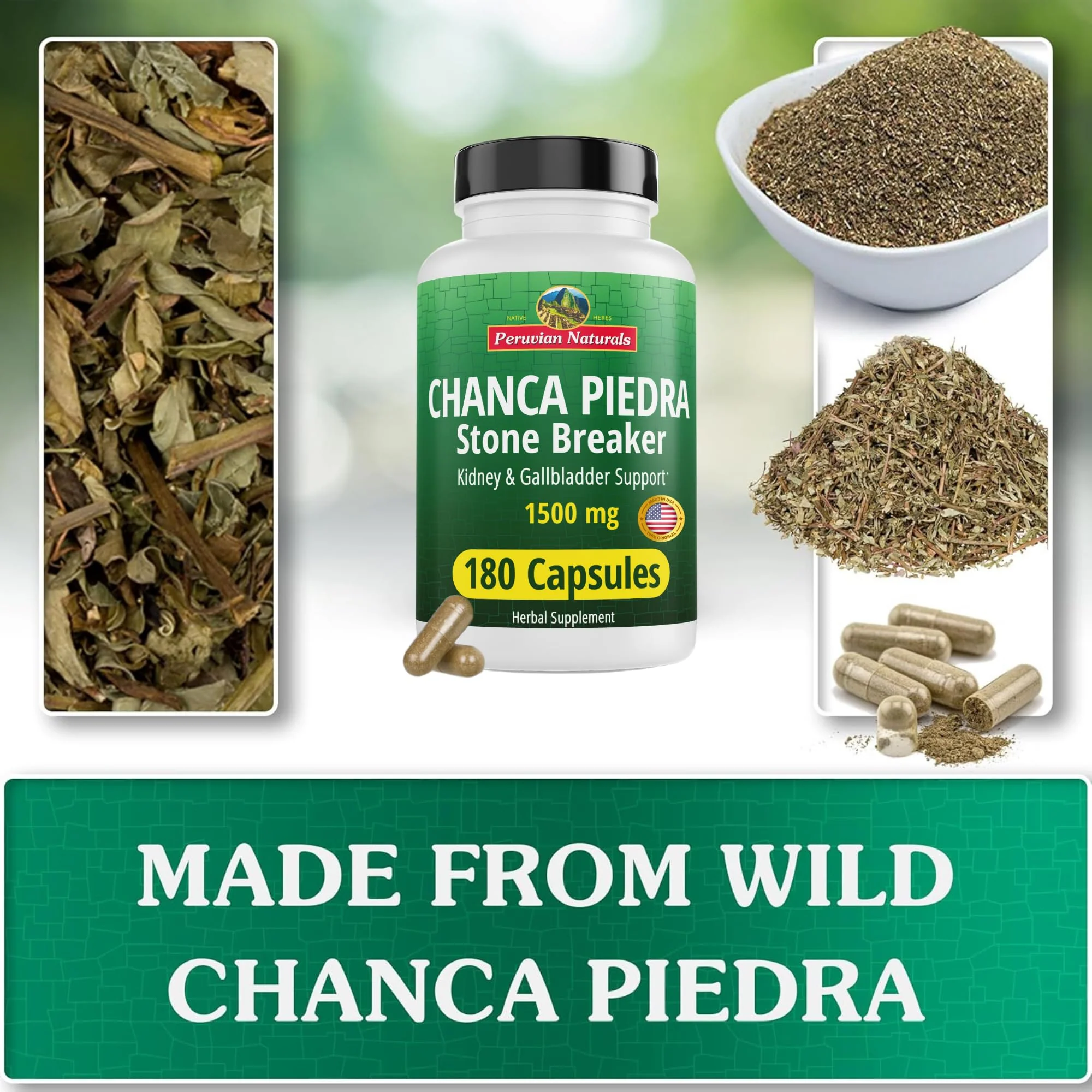 Peruvian Naturals Chanca Piedra Stone Breaker 180 Capsules - Kidney Stone Dissolver & Gallbladder - 1500mg per Serving - Chancapiedra Stonebreaker for Bladder Cleanse & Urinary Tract - Vegan, Non GMO - Image 5