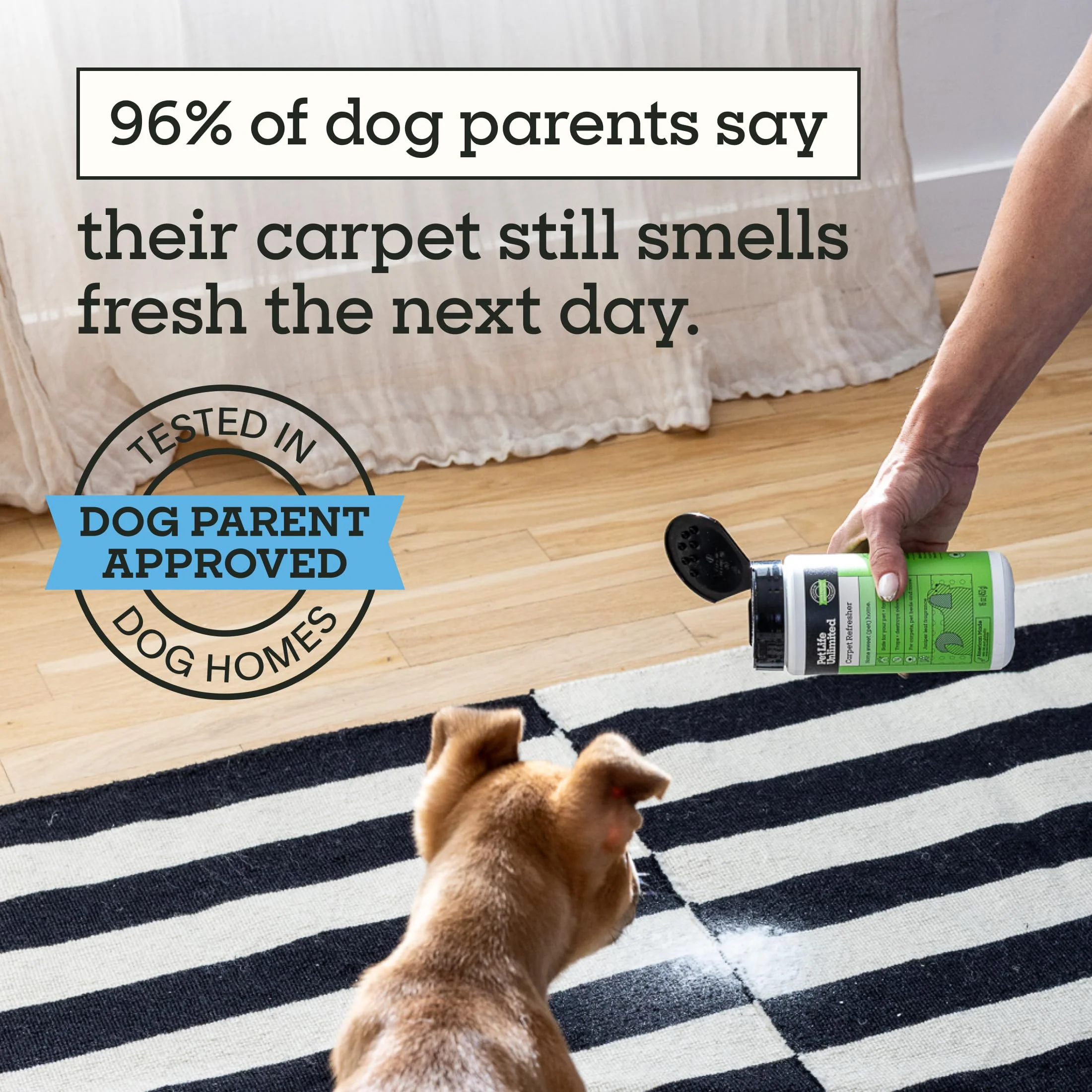 Pet Life Unlimited Carpet Deodorizer Powder, 16 oz, Strong Pet Odor Eliminator & Carpet Freshener, Plant-Based Juniper Leaf Scent, Pet Safe (Pack of 3) - Image 7