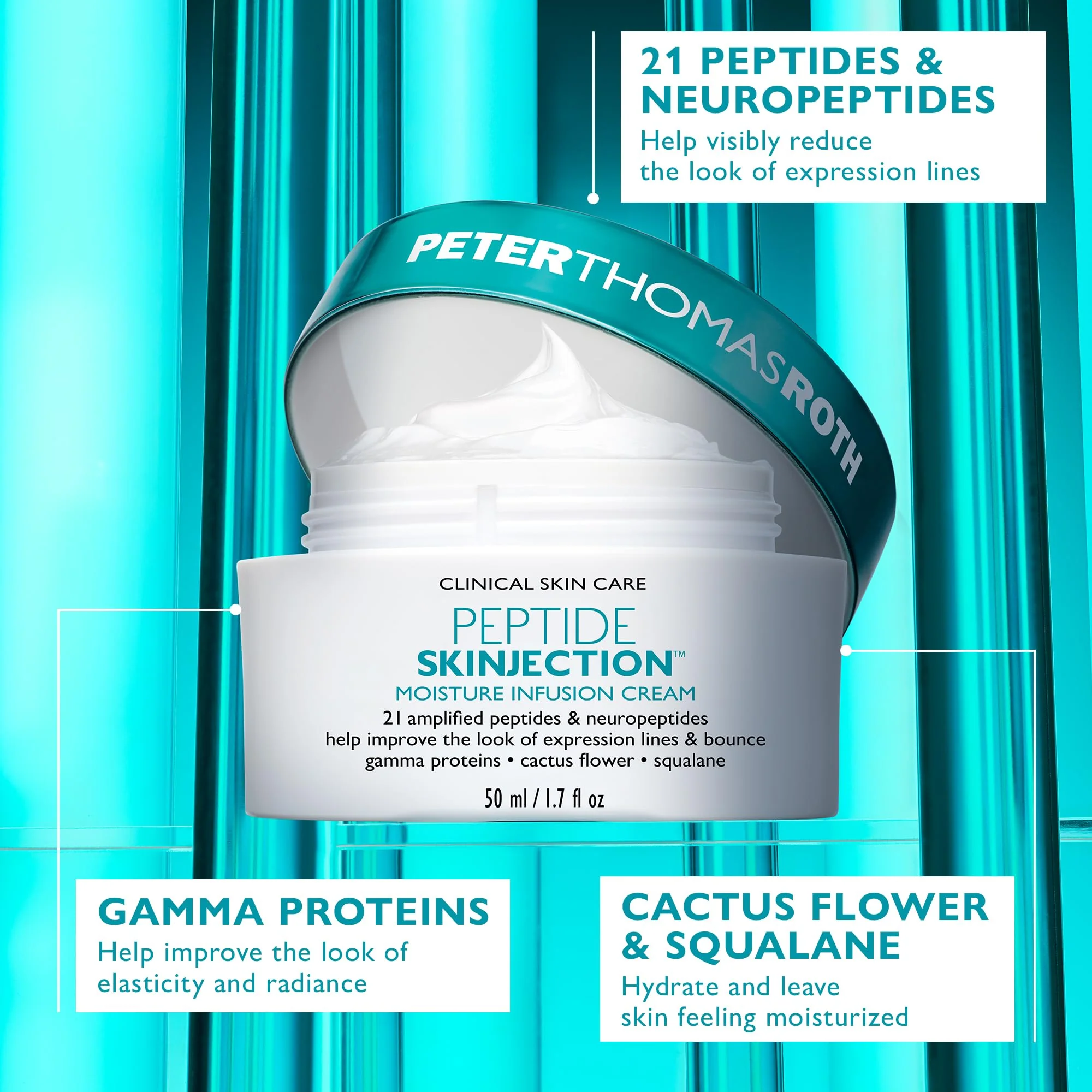 Peter Thomas Roth | Peptide Skinjection™ Moisture Infusion Cream, Refillable Moisturizer, For Loss of Firmness and Elasticity, Fine Lines & Wrinkles, Dryness, 21 Amplified Peptides & Neuropeptides - Image 3